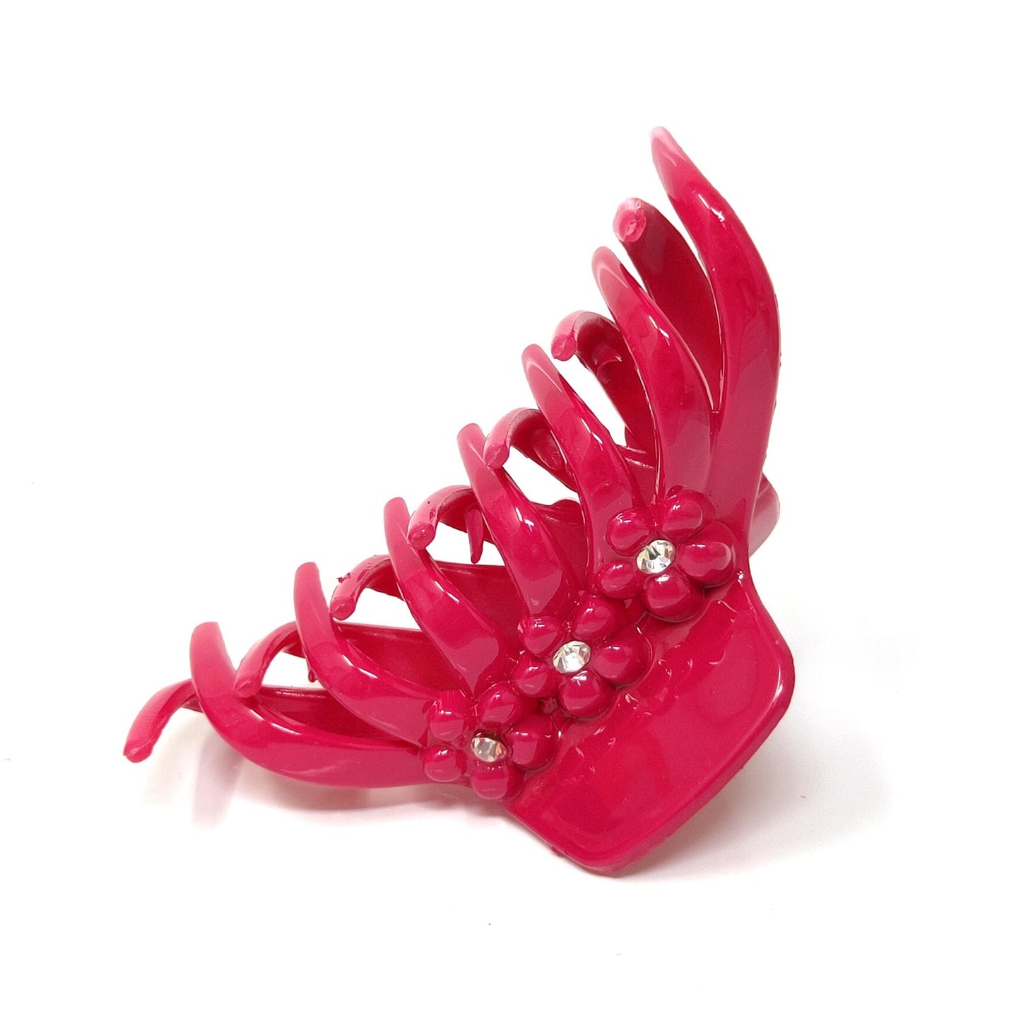 Rhinestone Studded Large Unbreakable Plastic Hair Clutcher for Girls and Women (Hot Pink, ZA-26D)