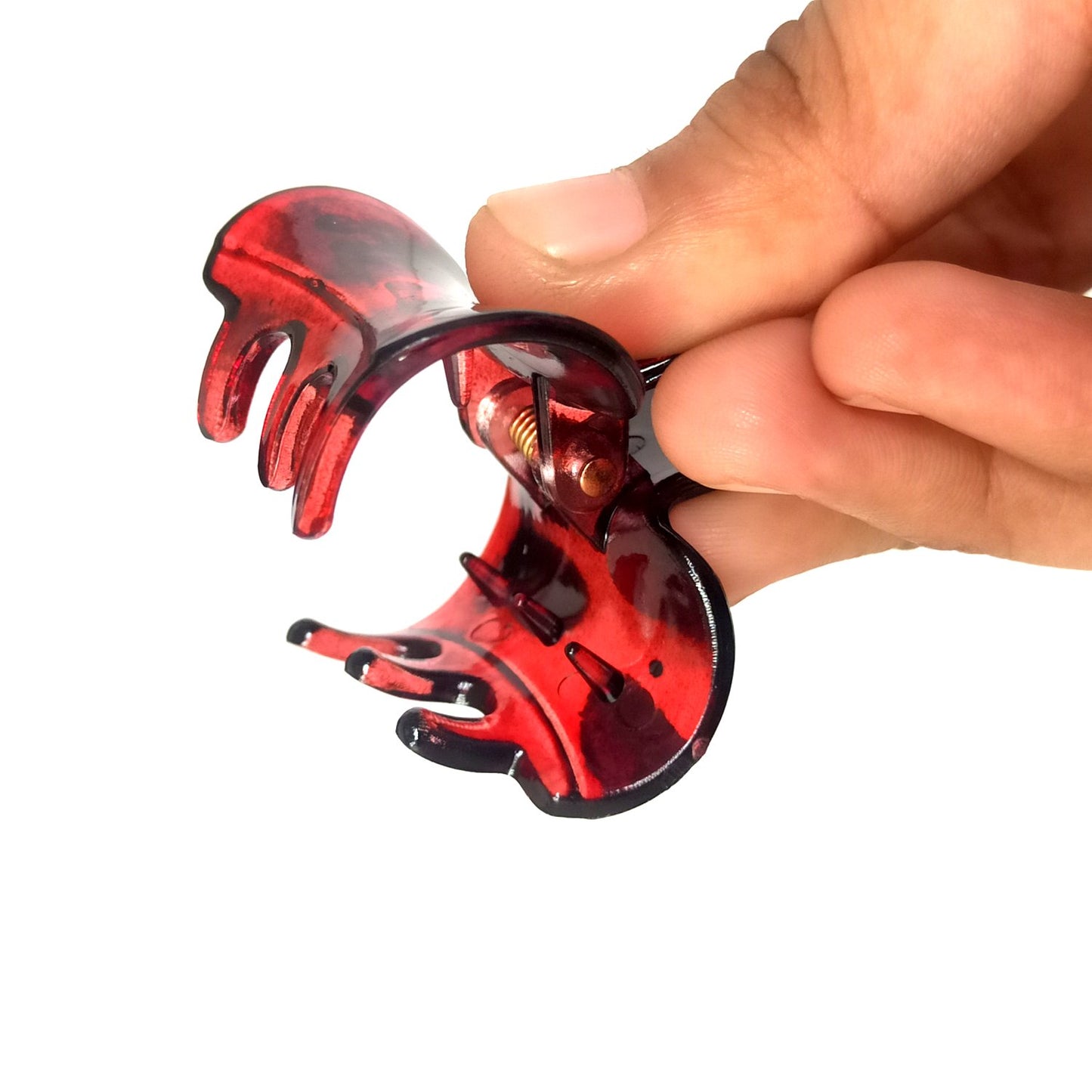 Anokhi Ada Premium Small Translucent Tiger Print Plastic Hair Clutcher for Girls and Women (Red, ZA-31A)