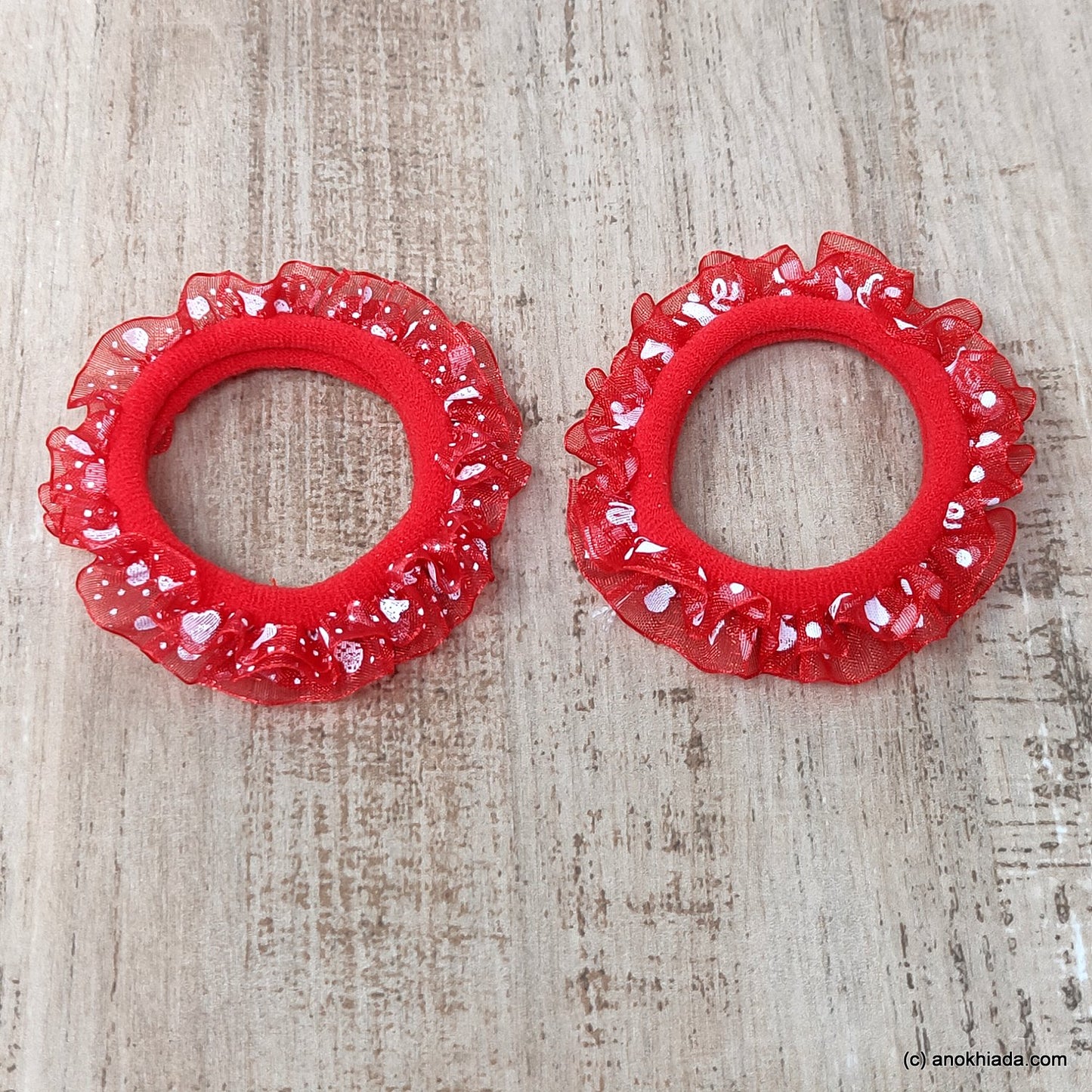 Anokhi Ada Red Hair Tie/Ponytail Holder for Girls and Women ( 2 Pcs, ZG-02 )