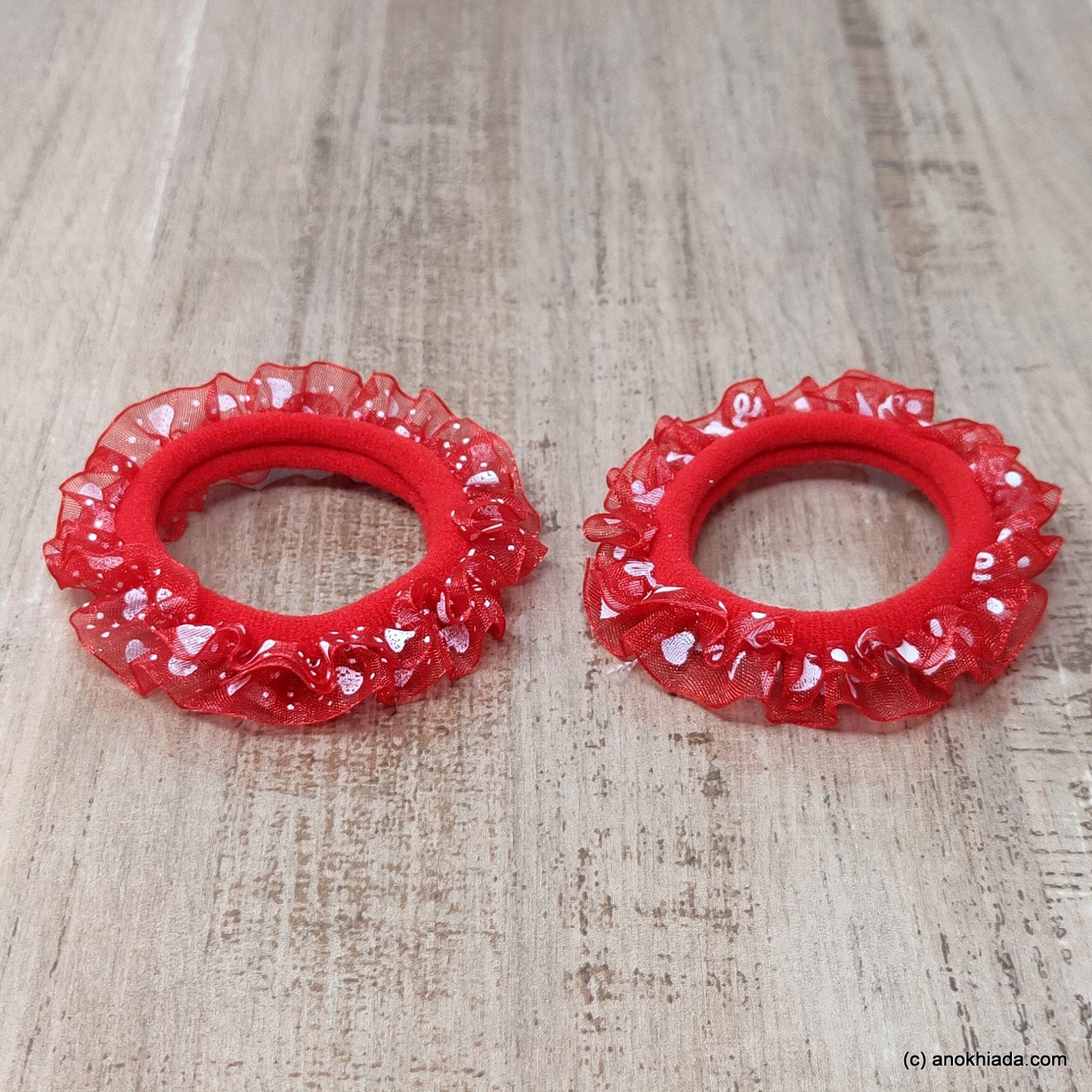 Anokhi Ada Red Hair Tie/Ponytail Holder for Girls and Women ( 2 Pcs, ZG-02 )