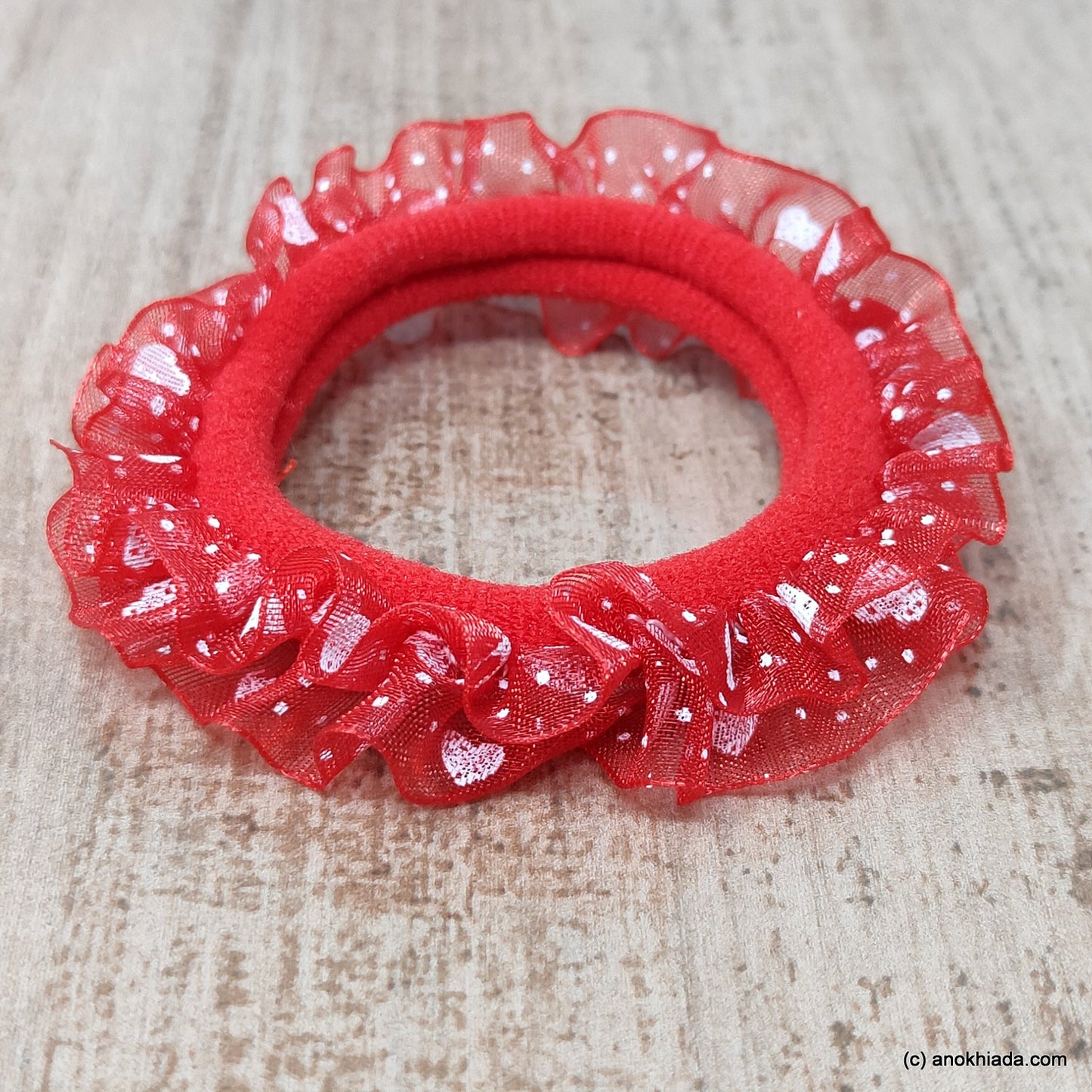 Anokhi Ada Red Hair Tie/Ponytail Holder for Girls and Women ( 2 Pcs, ZG-02 )
