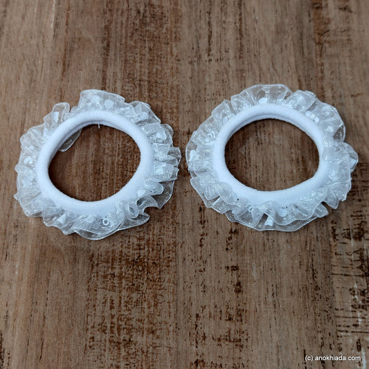 Anokhi Ada White Hair Tie/Ponytail Holder for Girls and Women ( 2 Pcs, ZG-03 )