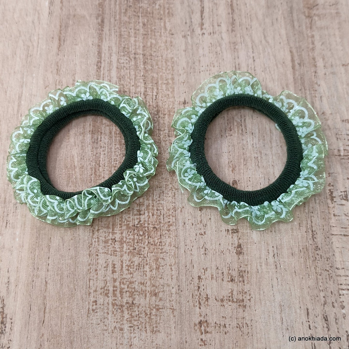 Anokhi Ada Green Hair Tie/Ponytail Holder for Girls and Women ( 2 Pcs, ZG-05 )