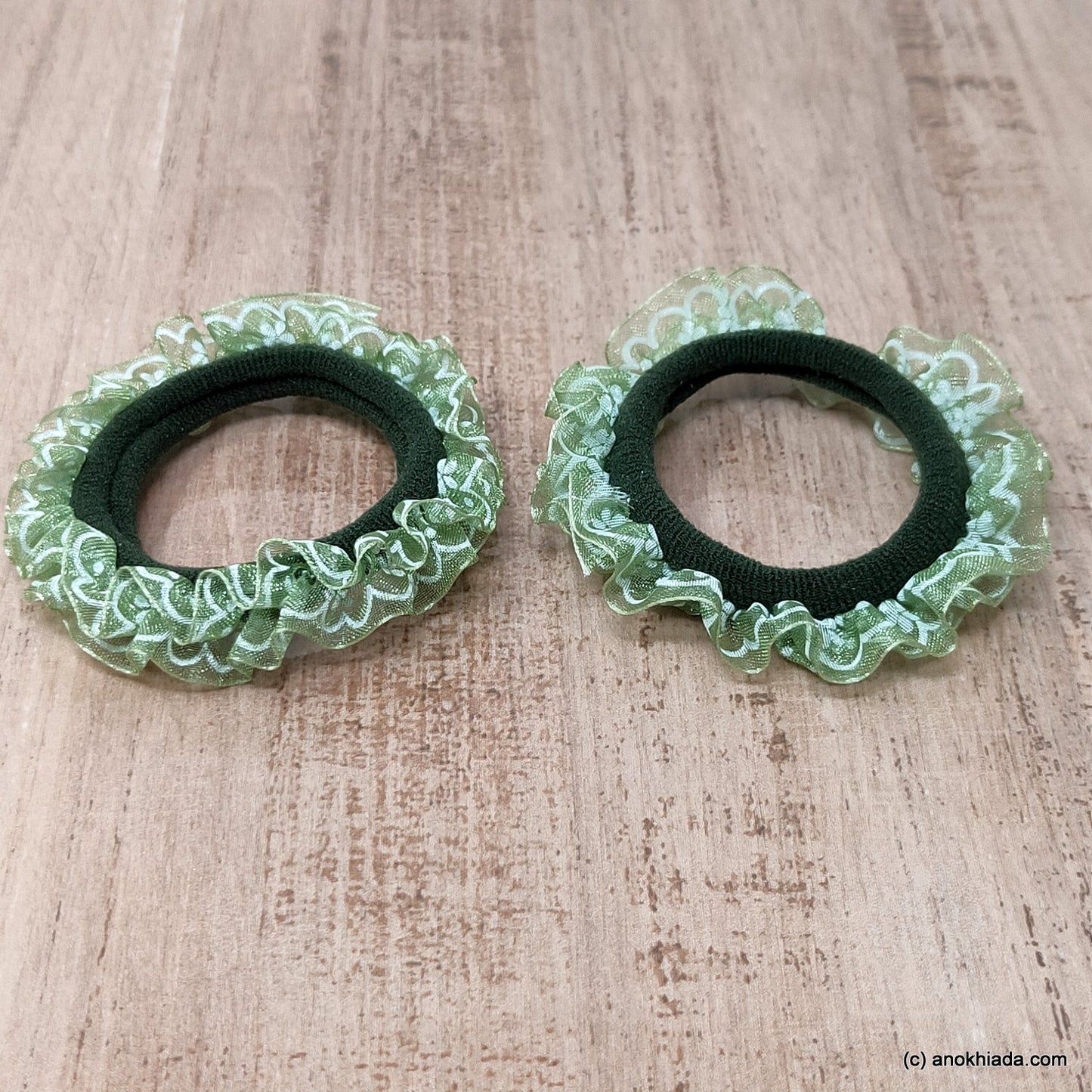 Anokhi Ada Green Hair Tie/Ponytail Holder for Girls and Women ( 2 Pcs, ZG-05 )