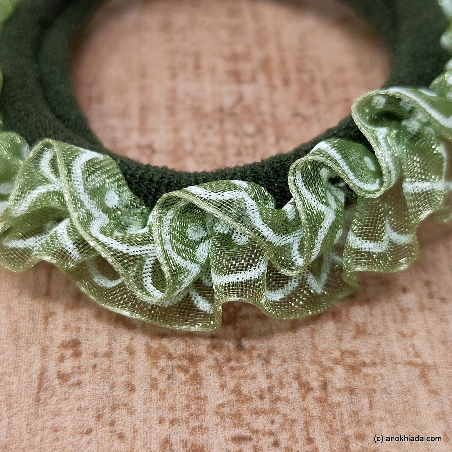 Anokhi Ada Green Hair Tie/Ponytail Holder for Girls and Women ( 2 Pcs, ZG-05 )