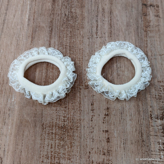 Anokhi Ada Ivory Hair Tie/Ponytail Holder for Girls and Women ( 2 Pcs, ZG-08 )