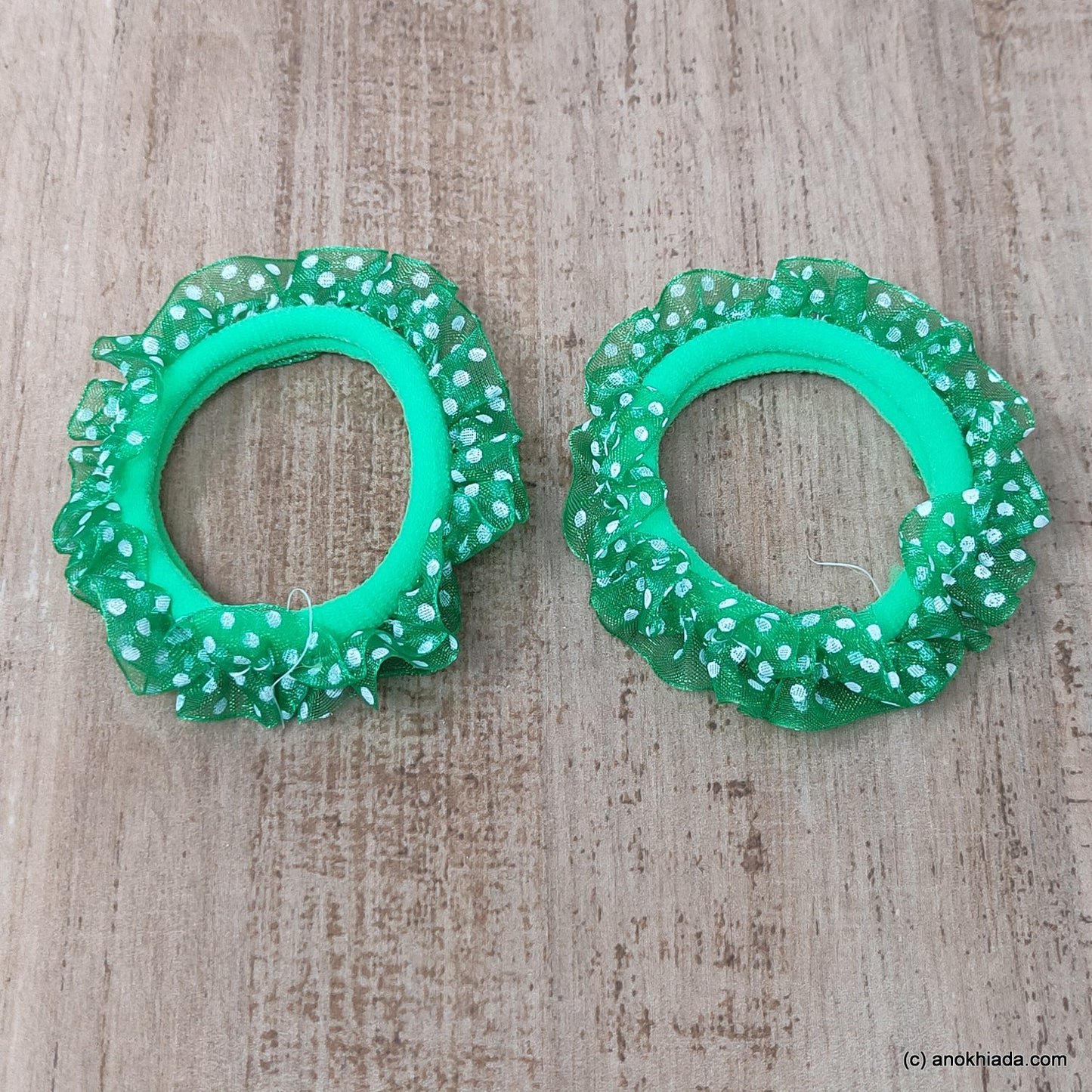 Anokhi Ada Green Hair Tie/Ponytail Holder for Girls and Women ( 2 Pcs, ZG-11 )