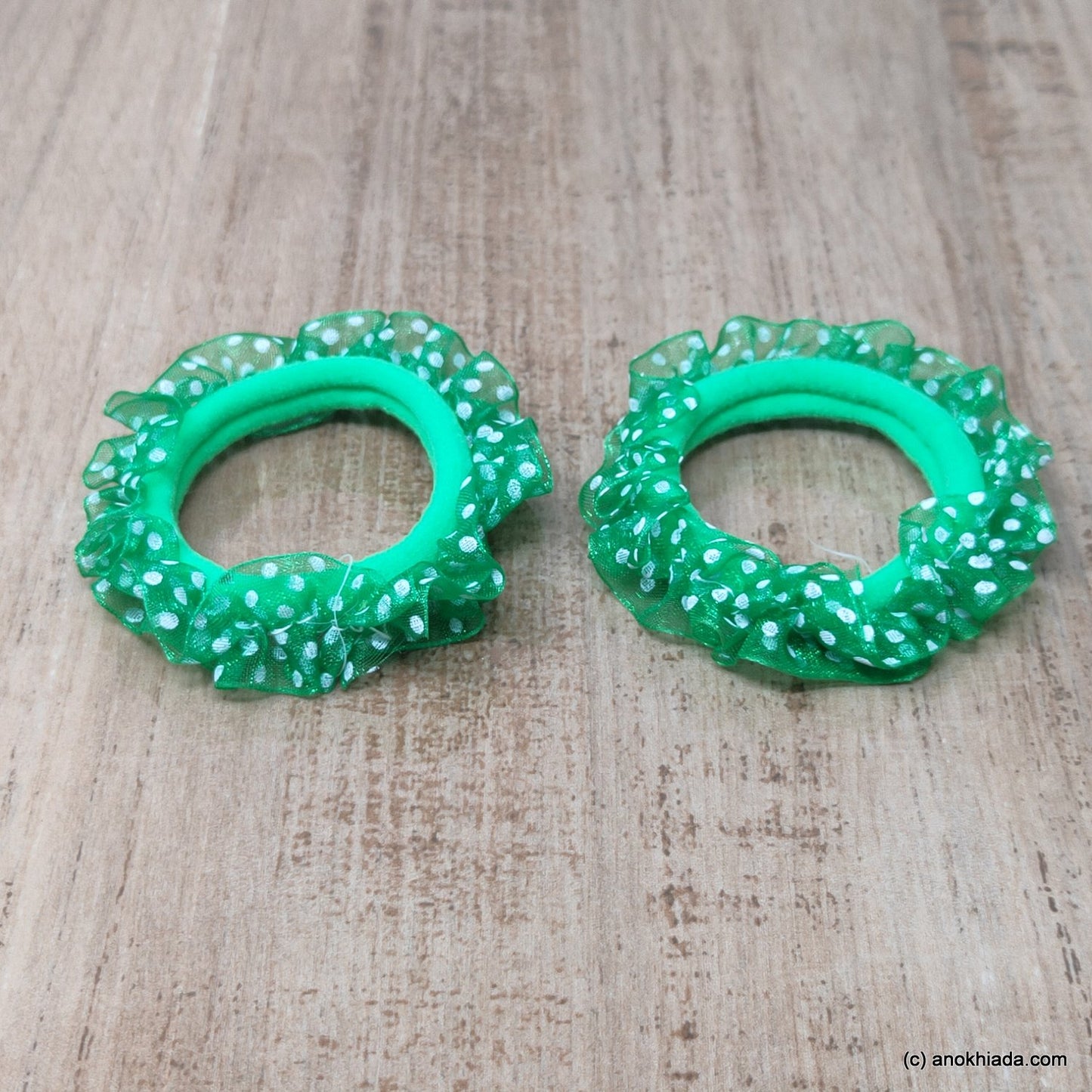 Anokhi Ada Green Hair Tie/Ponytail Holder for Girls and Women ( 2 Pcs, ZG-11 )