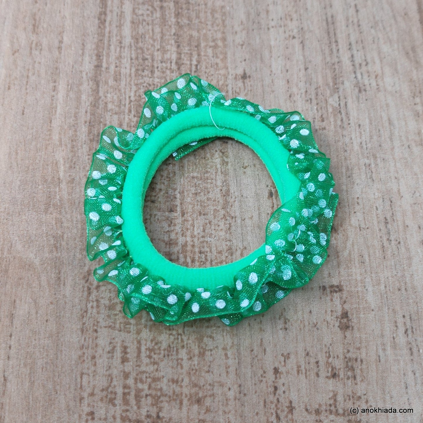 Anokhi Ada Green Hair Tie/Ponytail Holder for Girls and Women ( 2 Pcs, ZG-11 )
