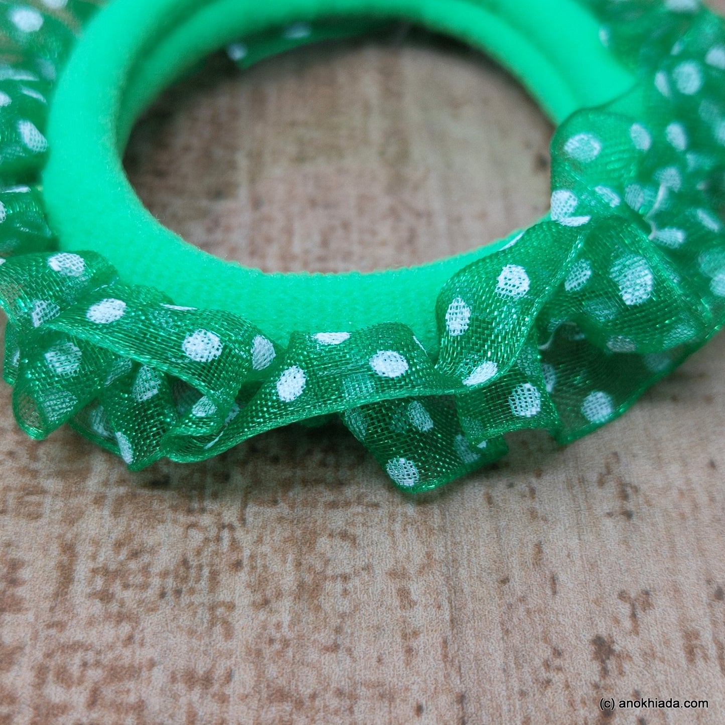 Anokhi Ada Green Hair Tie/Ponytail Holder for Girls and Women ( 2 Pcs, ZG-11 )