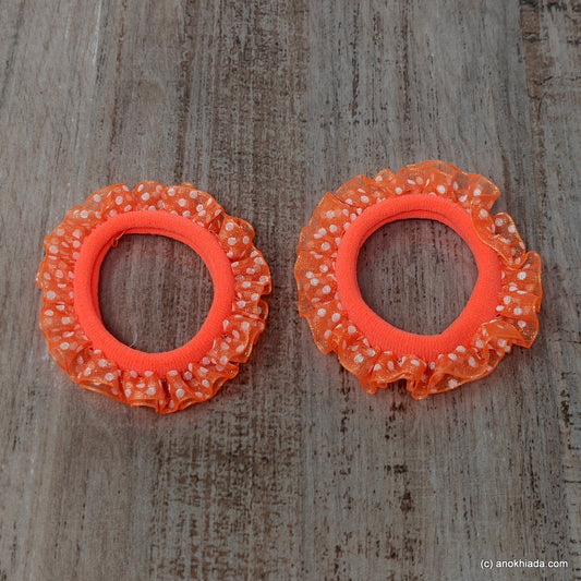 Anokhi Ada Orange Hair Tie/Ponytail Holder for Girls and Women ( 2 Pcs, ZG-12 )