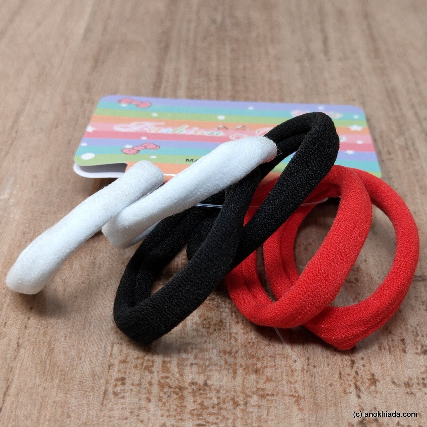 Anokhi Ada Hair Ties/ Hair bands for Girls and Women (ZG-14 Ponytail Holders, 6 Pcs of Tri-Colour Rubber)