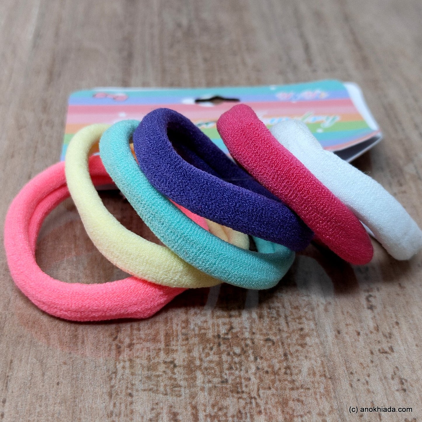 Anokhi Ada Hair Ties/ Hair bands for Girls and Women (ZG-17 Ponytail Holders, 6 Pcs Assorted Colour Rubber)