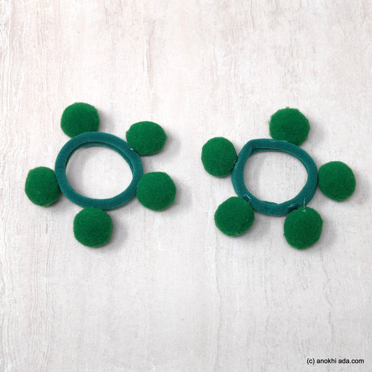 Anokhi Ada Pom Pom Balls Hair Ties/ Ponytail Holders for Kids and Girls (Set of 2 Ponytail Holders, Green)-ZG-18