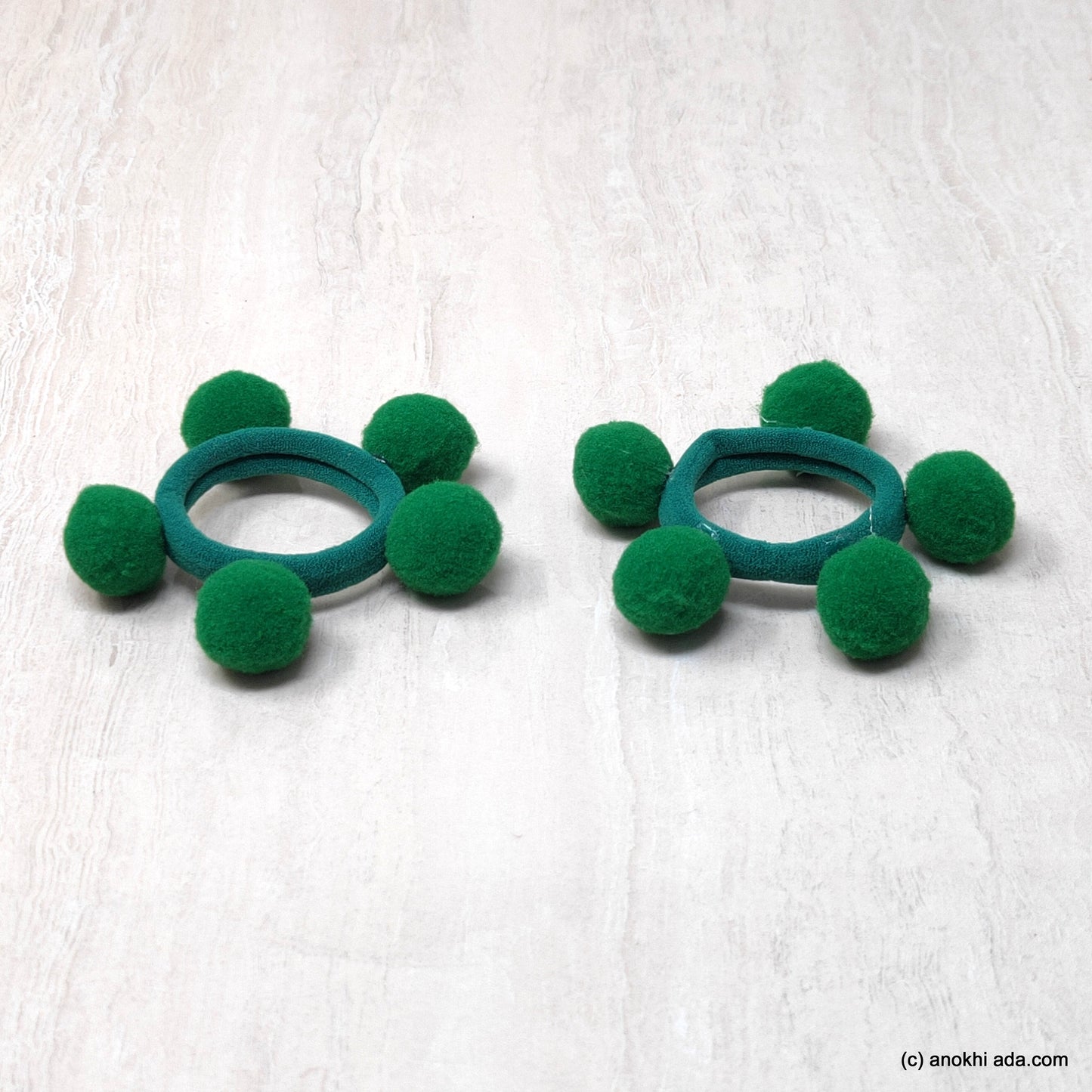 Anokhi Ada Pom Pom Balls Hair Ties/ Ponytail Holders for Kids and Girls (Set of 2 Ponytail Holders, Green)-ZG-18