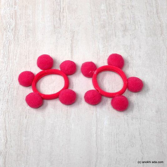 Anokhi Ada Pom Pom Balls Hair Ties/ Ponytail Holders for Kids and Girls (Set of 2 Ponytail Holders, Pink)-ZG-19