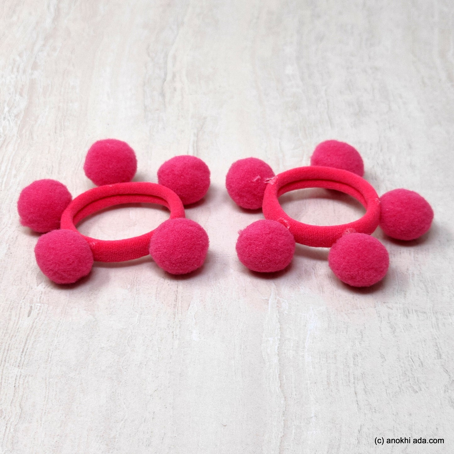 Anokhi Ada Pom Pom Balls Hair Ties/ Ponytail Holders for Kids and Girls (Set of 2 Ponytail Holders, Pink)-ZG-19