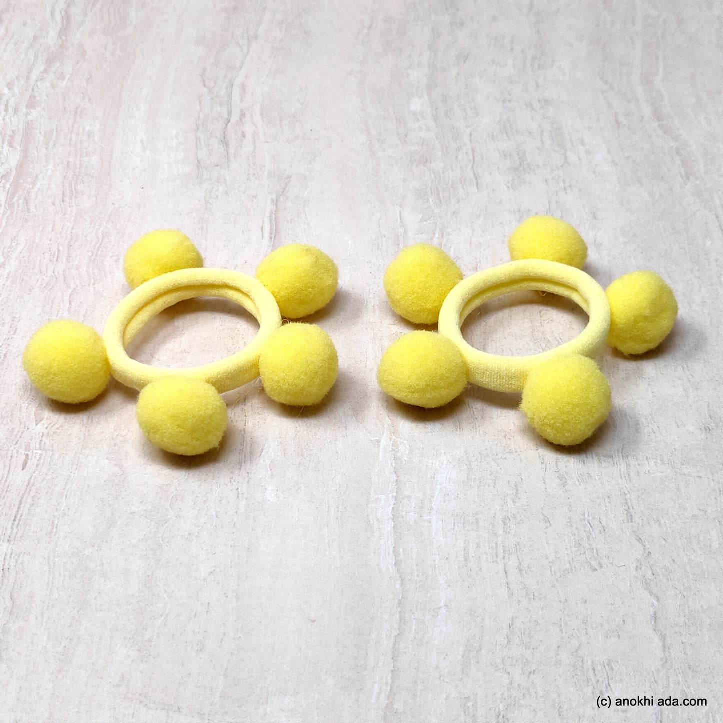 Anokhi Ada Pom Pom Balls Hair Ties/ Ponytail Holders for Kids and Girls (Set of 2 Ponytail Holders, Yellow)-ZG-20