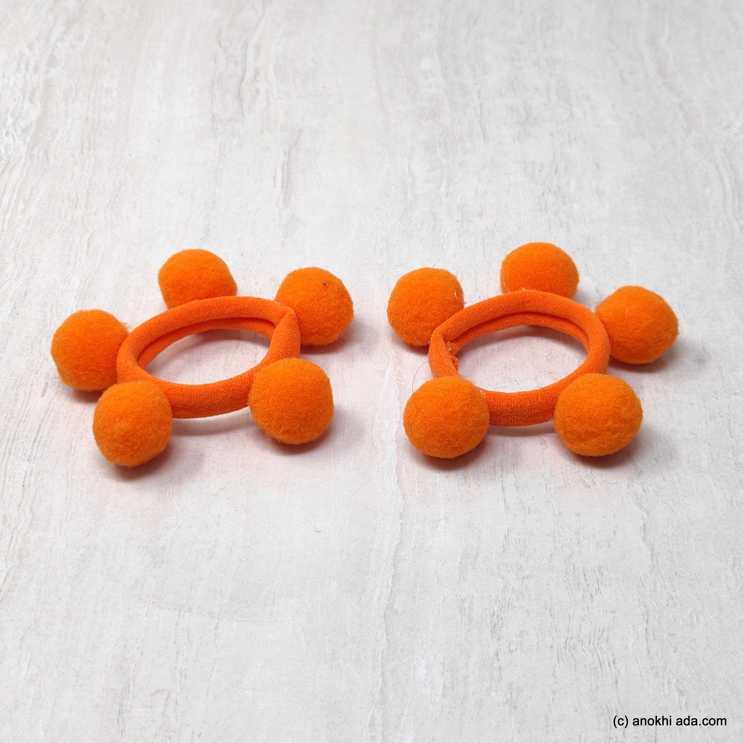 Anokhi Ada Pom Pom Balls Hair Ties/ Ponytail Holders for Kids and Girls (Set of 2 Ponytail Holders, Orange)-ZG-22