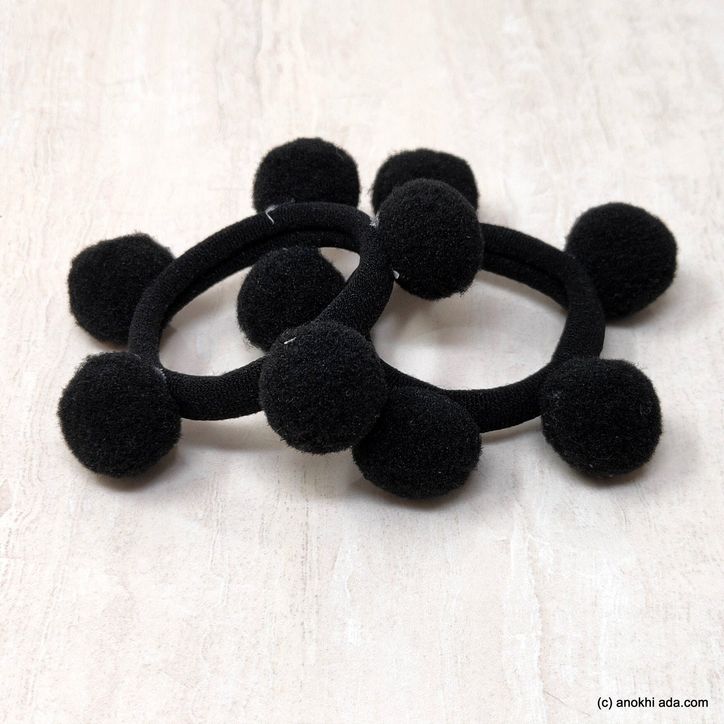 Anokhi Ada Pom Pom Balls Hair Ties/ Ponytail Holders for Kids and Girls (Set of 2 Ponytail Holders, Black)-ZG-24