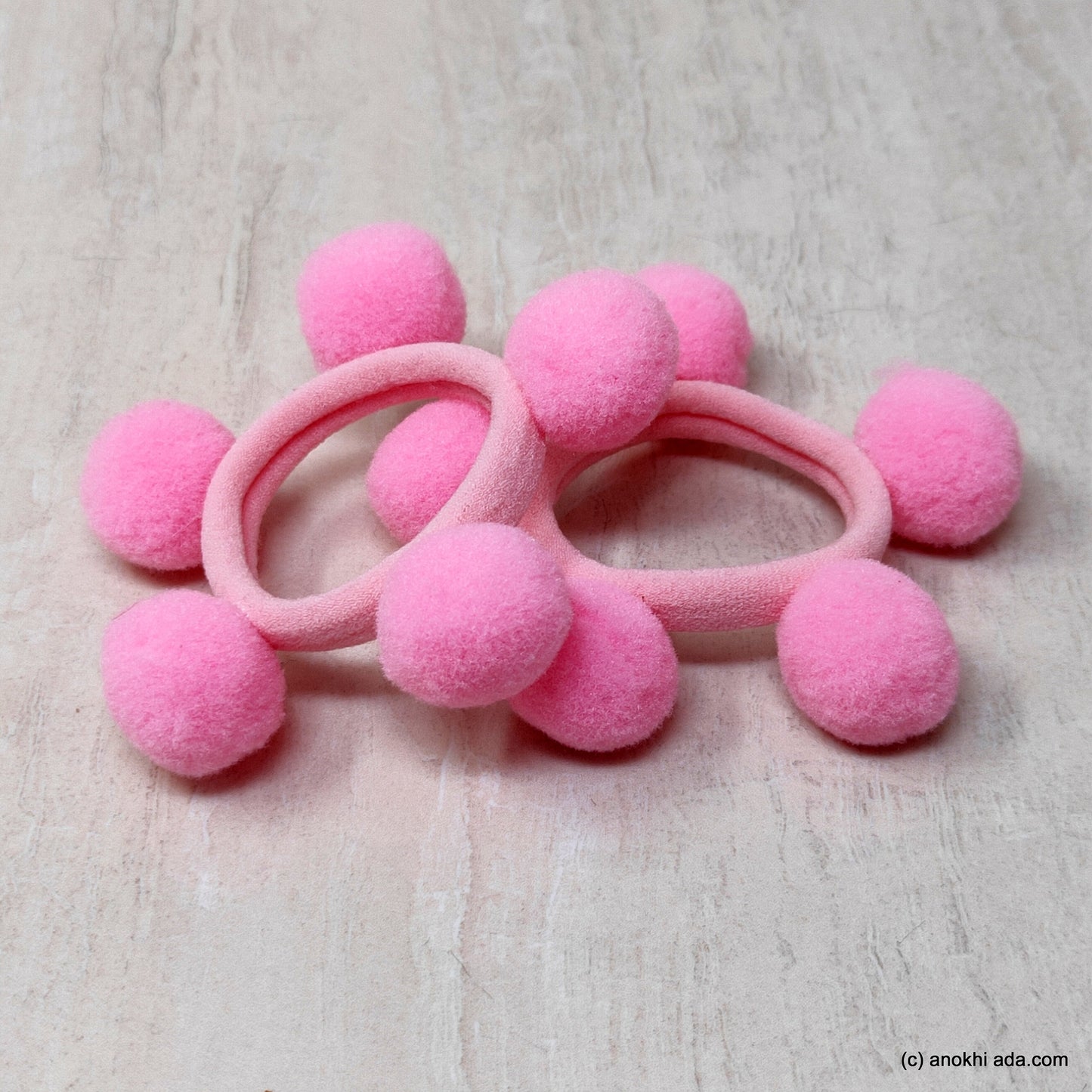 Anokhi Ada Pom Pom Balls Hair Ties/ Ponytail Holders for Kids and Girls (Set of 2 Ponytail Holders, Baby Pink)-ZG-25