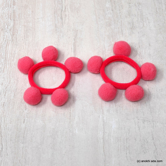 Anokhi Ada Pom Pom Balls Hair Ties/ Ponytail Holders for Kids and Girls (Set of 2 Ponytail Holders, Pink)-ZG-27