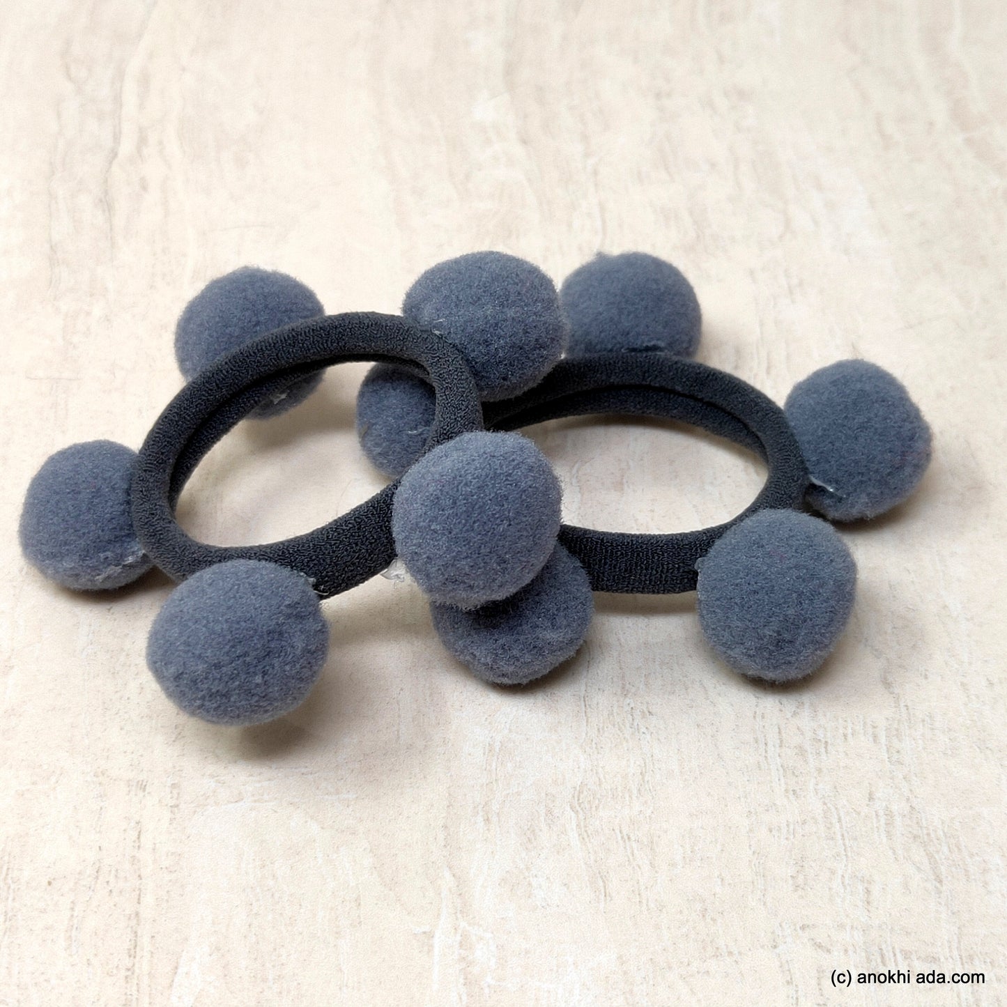 Anokhi Ada Pom Pom Balls Hair Ties/ Ponytail Holders for Kids and Girls (Set of 2 Ponytail Holders, Grey)-ZG-28