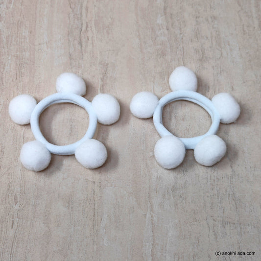 Anokhi Ada Pom Pom Balls Hair Ties/ Ponytail Holders for Kids and Girls (Set of 2 Ponytail Holders, White)-ZG-29