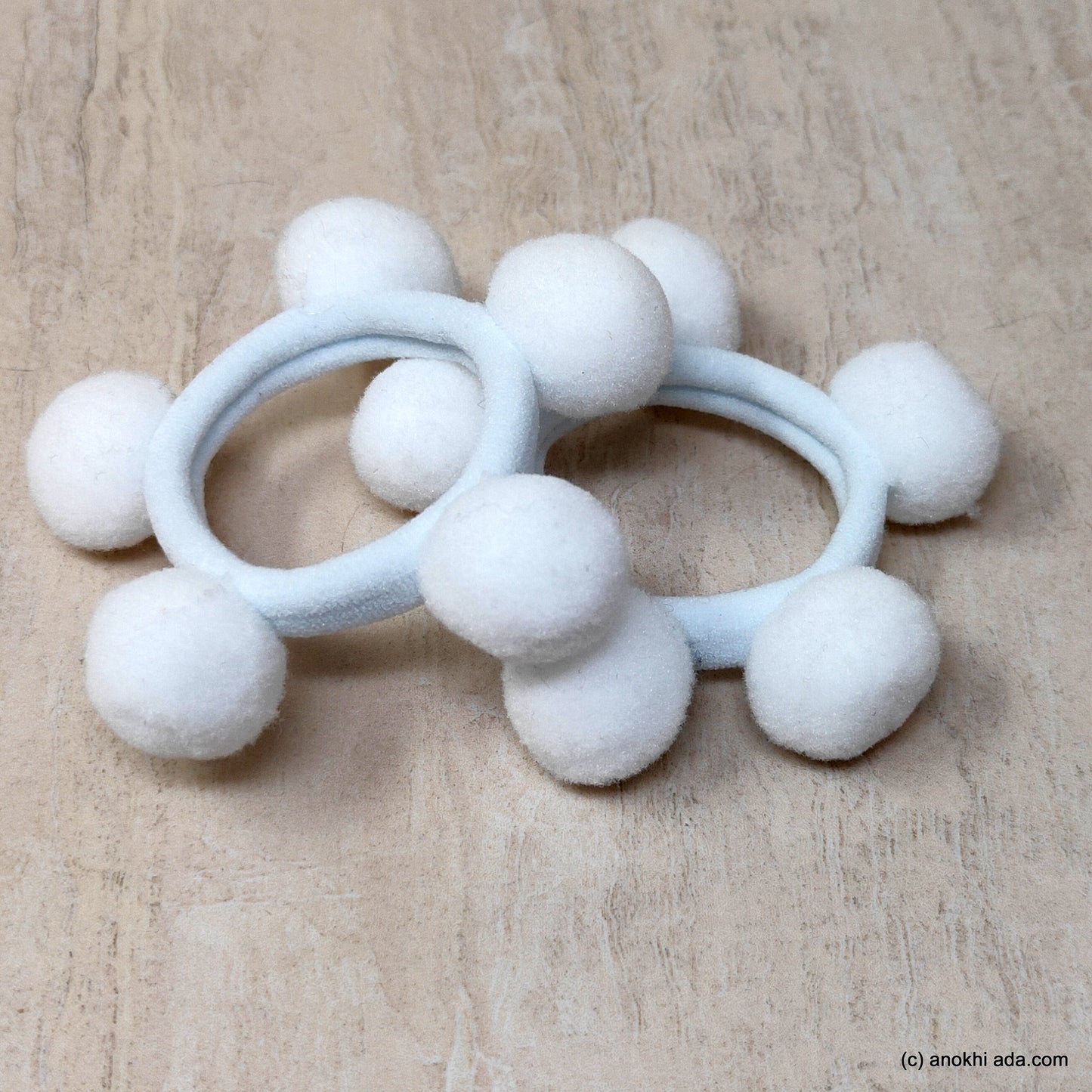 Anokhi Ada Pom Pom Balls Hair Ties/ Ponytail Holders for Kids and Girls (Set of 2 Ponytail Holders, White)-ZG-29
