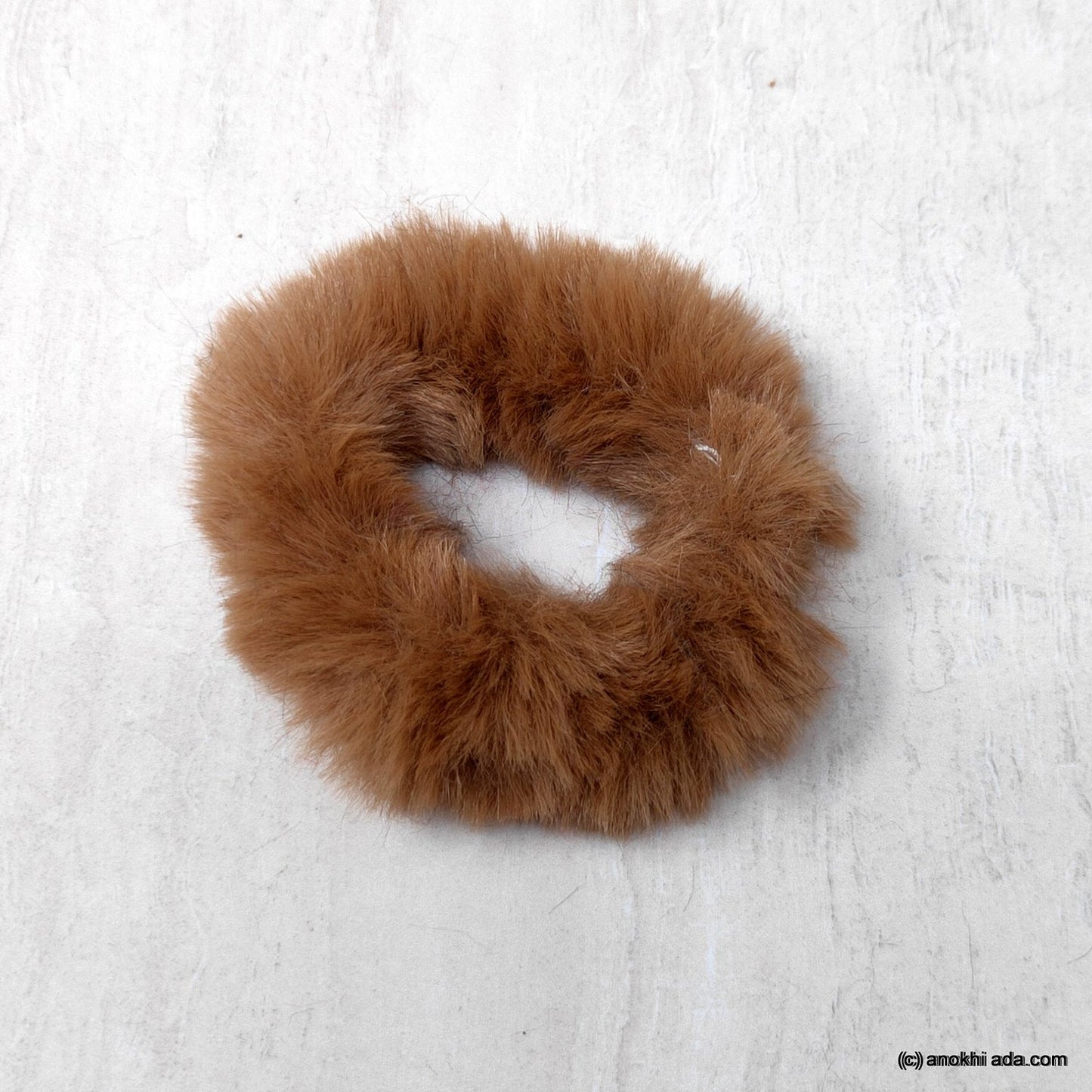 Anokhi Ada Light Brown Small Fur Scrunchie for Girls and Women ( 2 Pcs, ZG-35 )