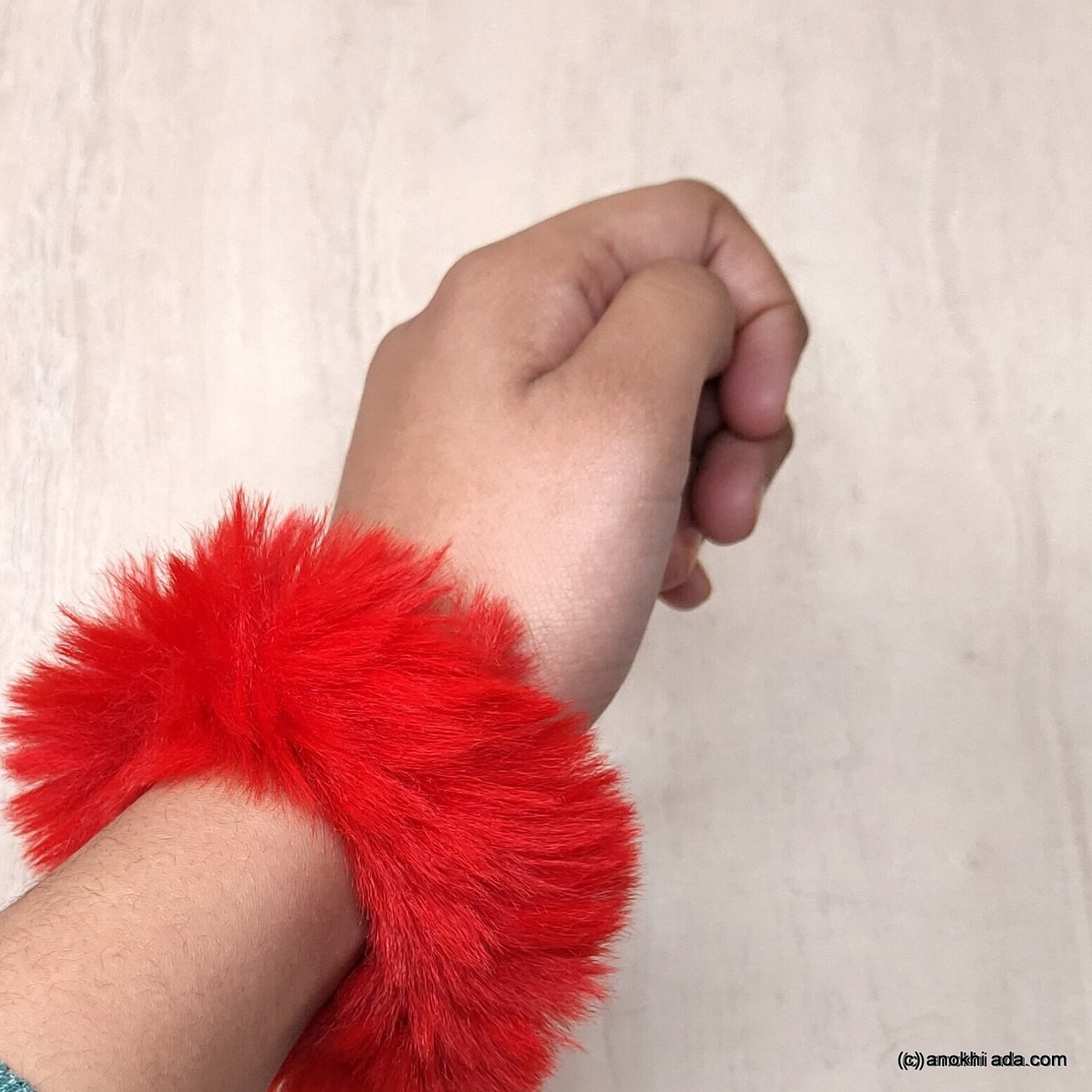Anokhi Ada Large Size Red Fur Scrunchie for Girls and Women (ZG-44 Scrunchie)