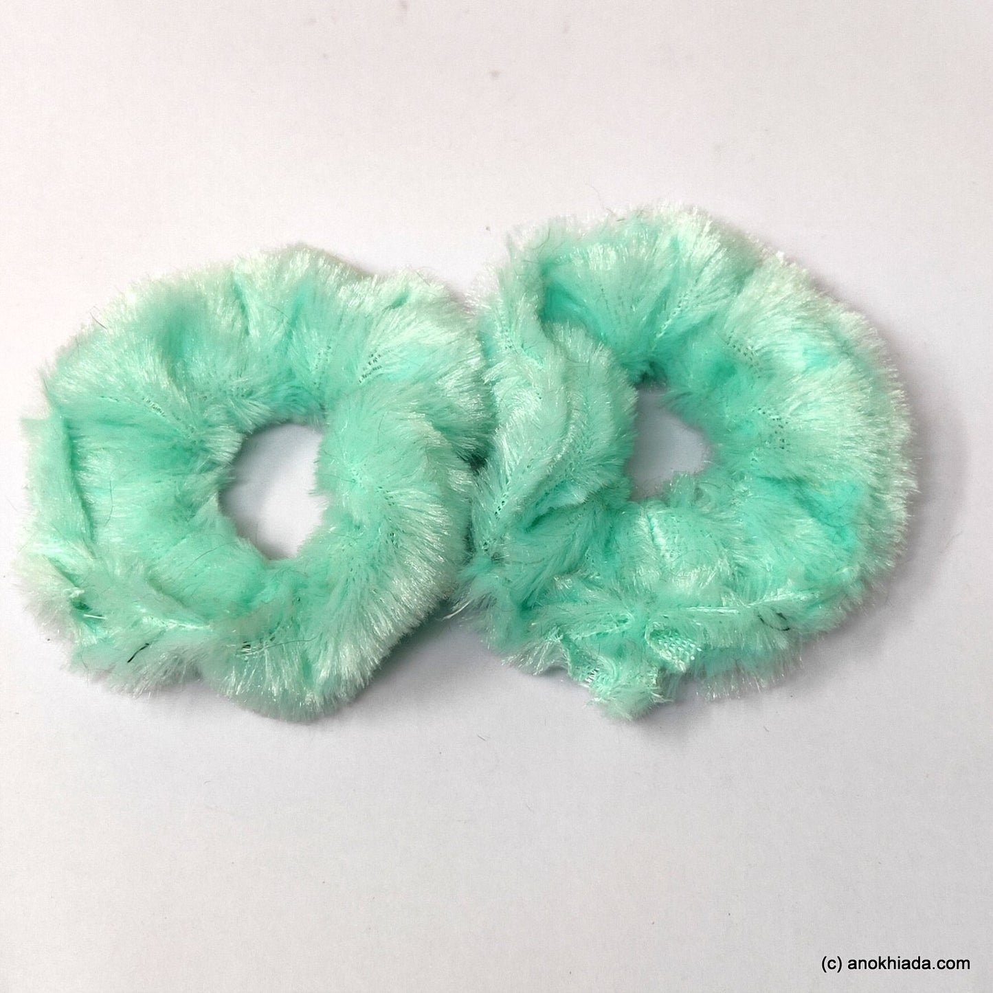 Anokhi Ada Turquoise Small Fur Scrunchie for Girls and Women ( 2 Pcs, ZG-70 )