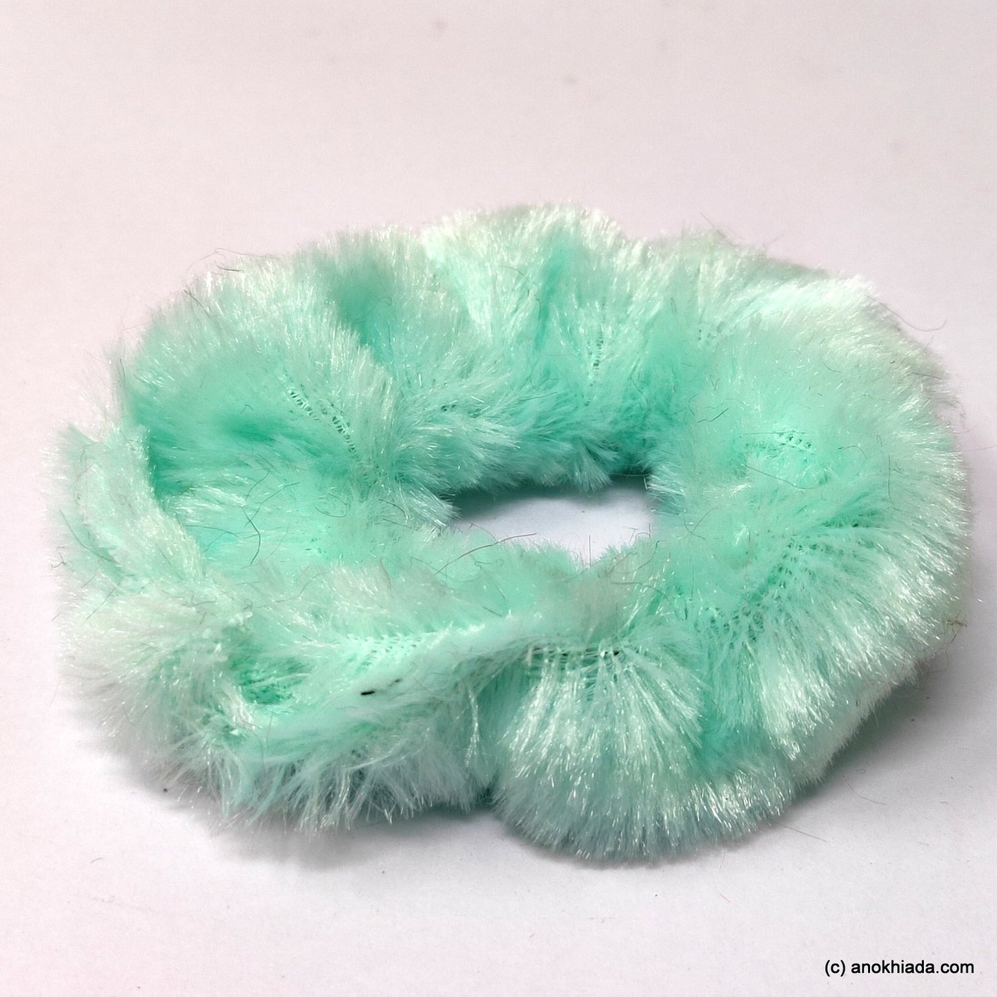 Anokhi Ada Turquoise Small Fur Scrunchie for Girls and Women ( 2 Pcs, ZG-70 )