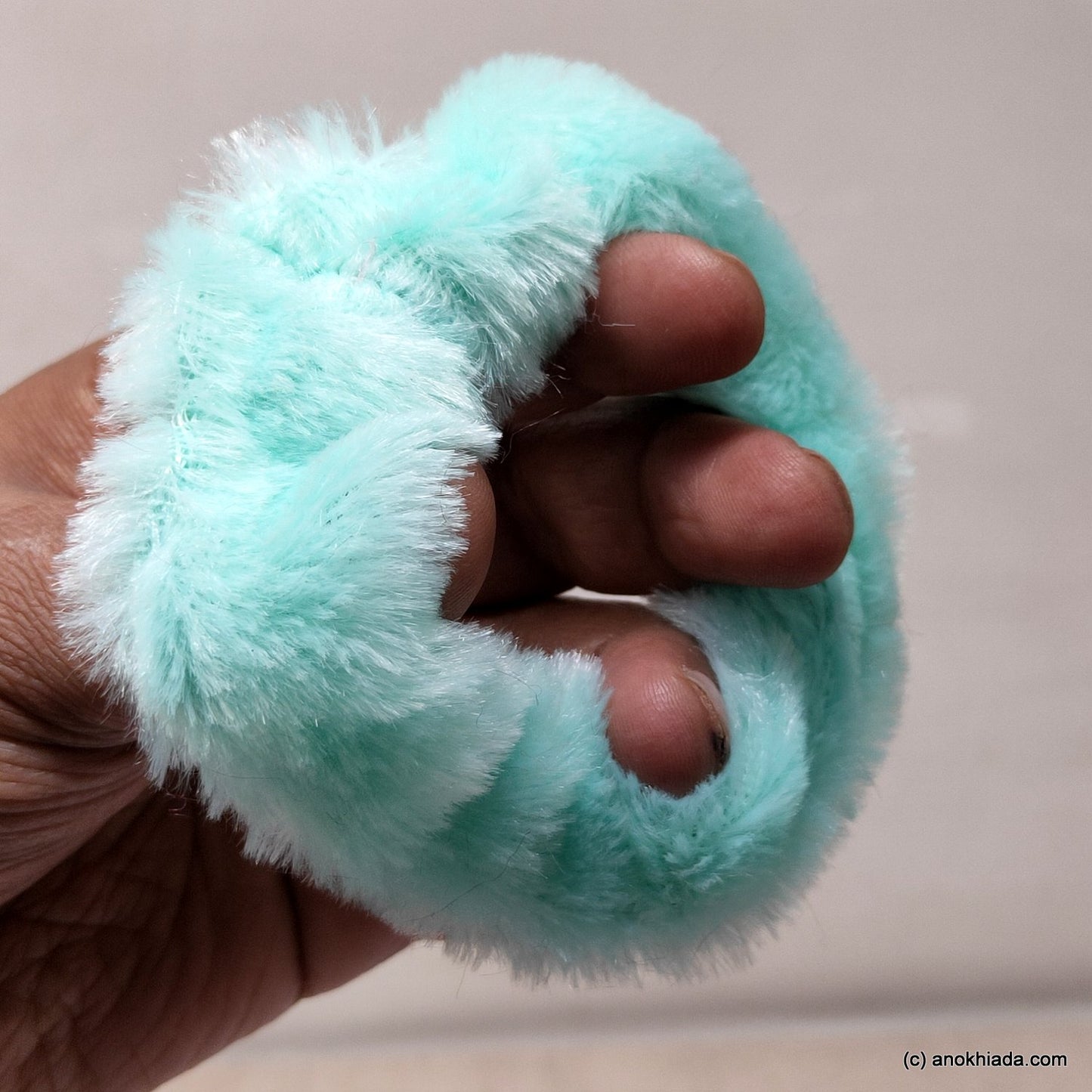 Anokhi Ada Turquoise Small Fur Scrunchie for Girls and Women ( 2 Pcs, ZG-70 )