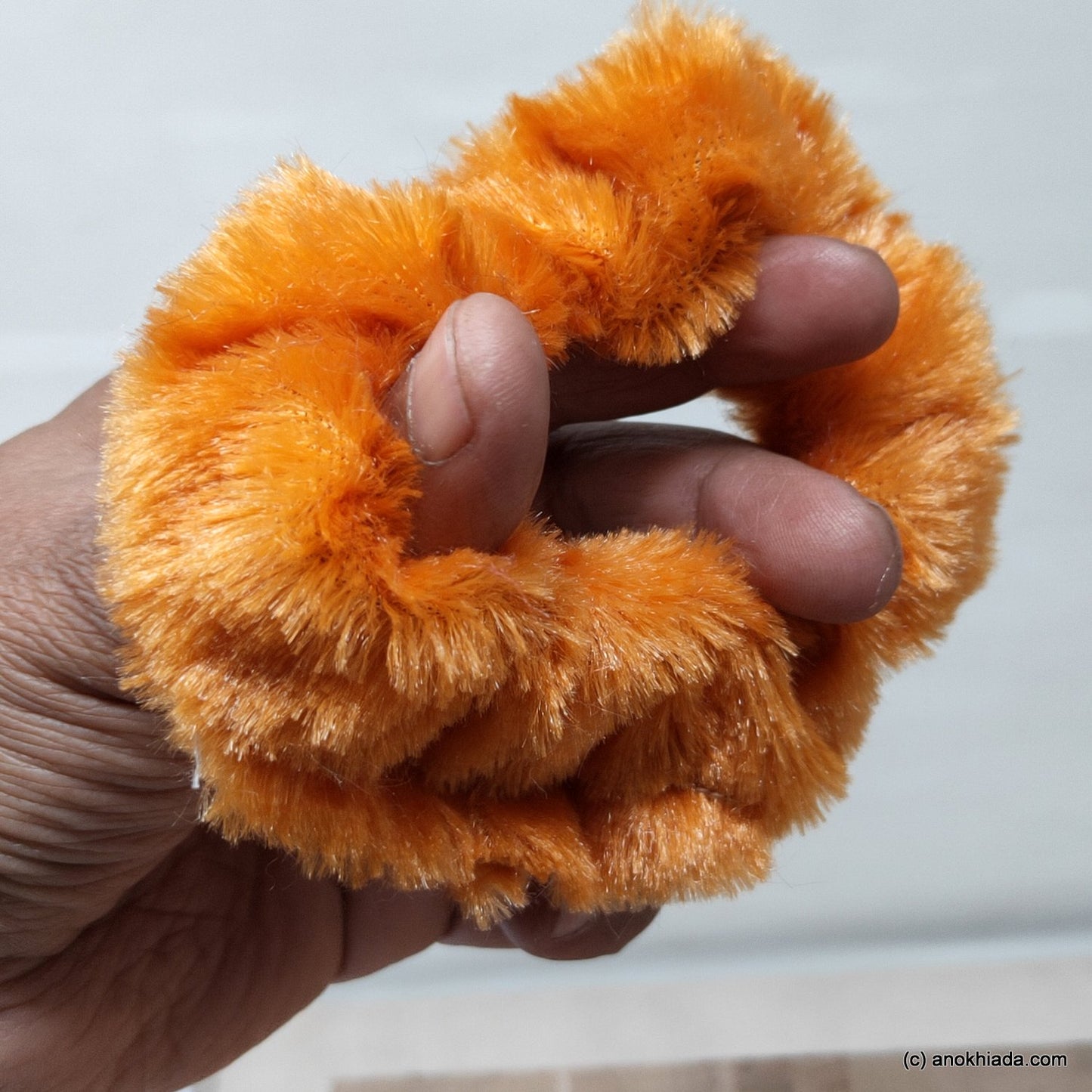 Anokhi Ada Light Brown Small Fur Scrunchie for Girls and Women ( 2 Pcs, ZG-71 )