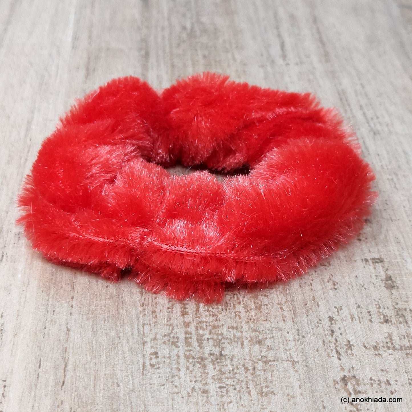Anokhi Ada Red Small Fur Scrunchie for Girls and Women ( 2 Pcs, ZG-73 )