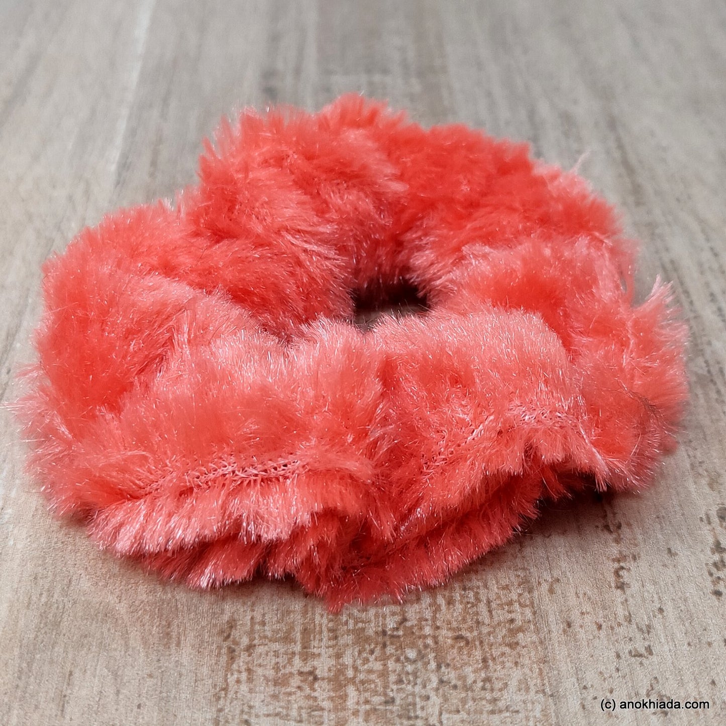 Anokhi Ada Rose Red Small Fur Scrunchie for Girls and Women ( 2 Pcs, ZG-77 )