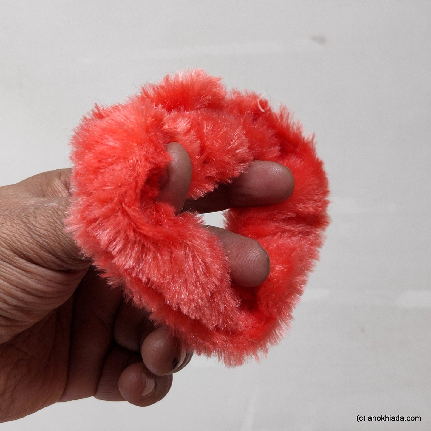 Anokhi Ada Rose Red Small Fur Scrunchie for Girls and Women ( 2 Pcs, ZG-77 )