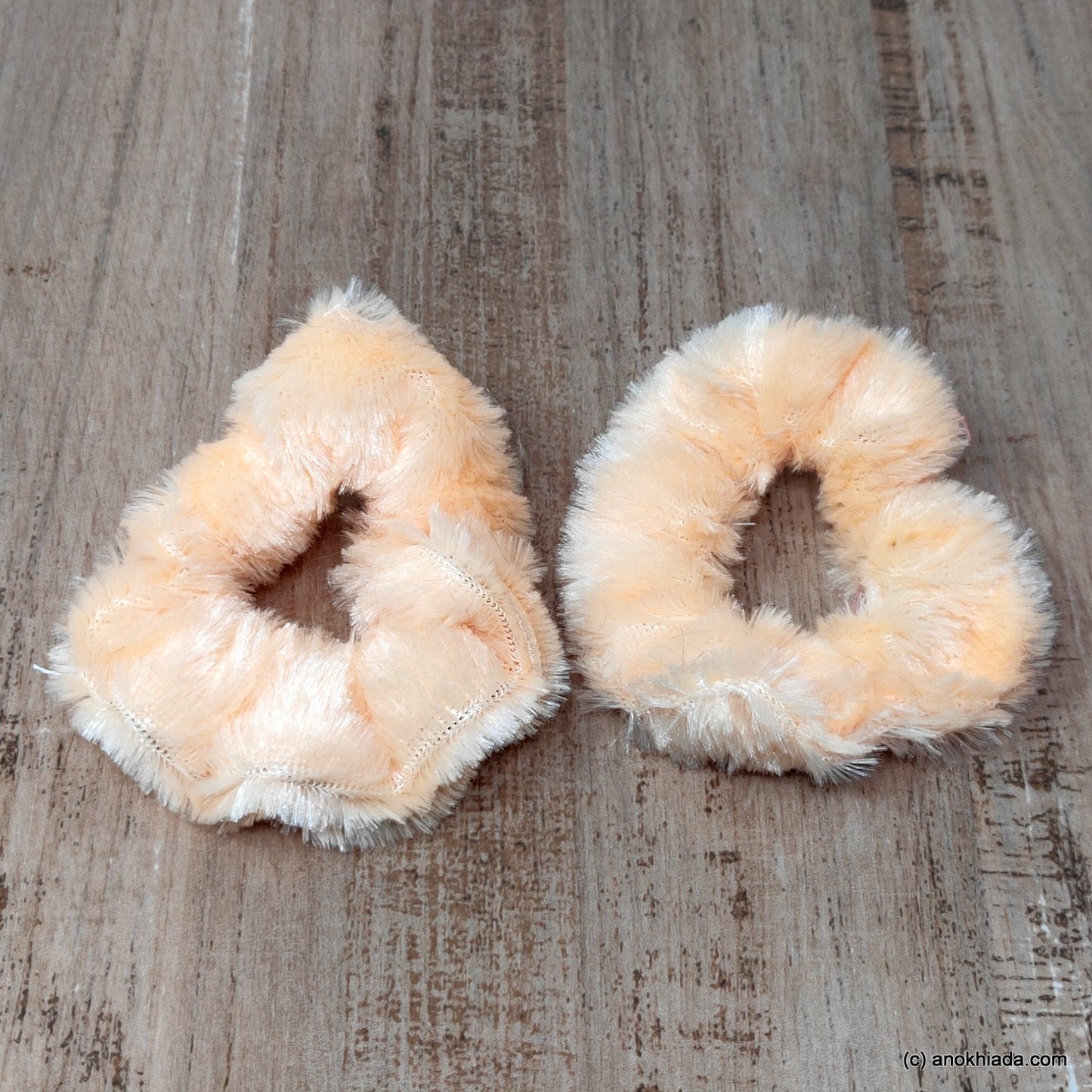 Anokhi Ada Cream Small Fur Scrunchie for Girls and Women ( 2 Pcs, ZG-79 )