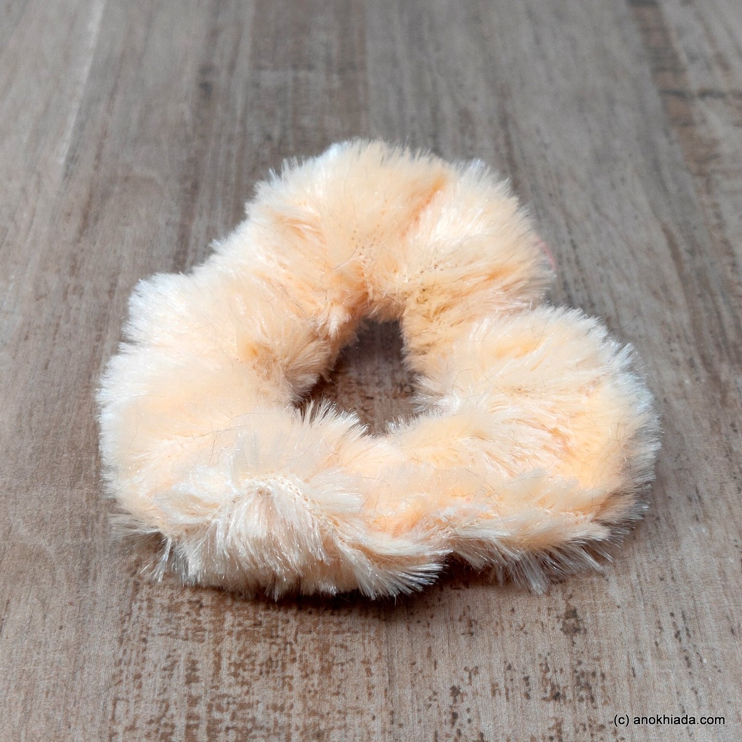 Anokhi Ada Cream Small Fur Scrunchie for Girls and Women ( 2 Pcs, ZG-79 )
