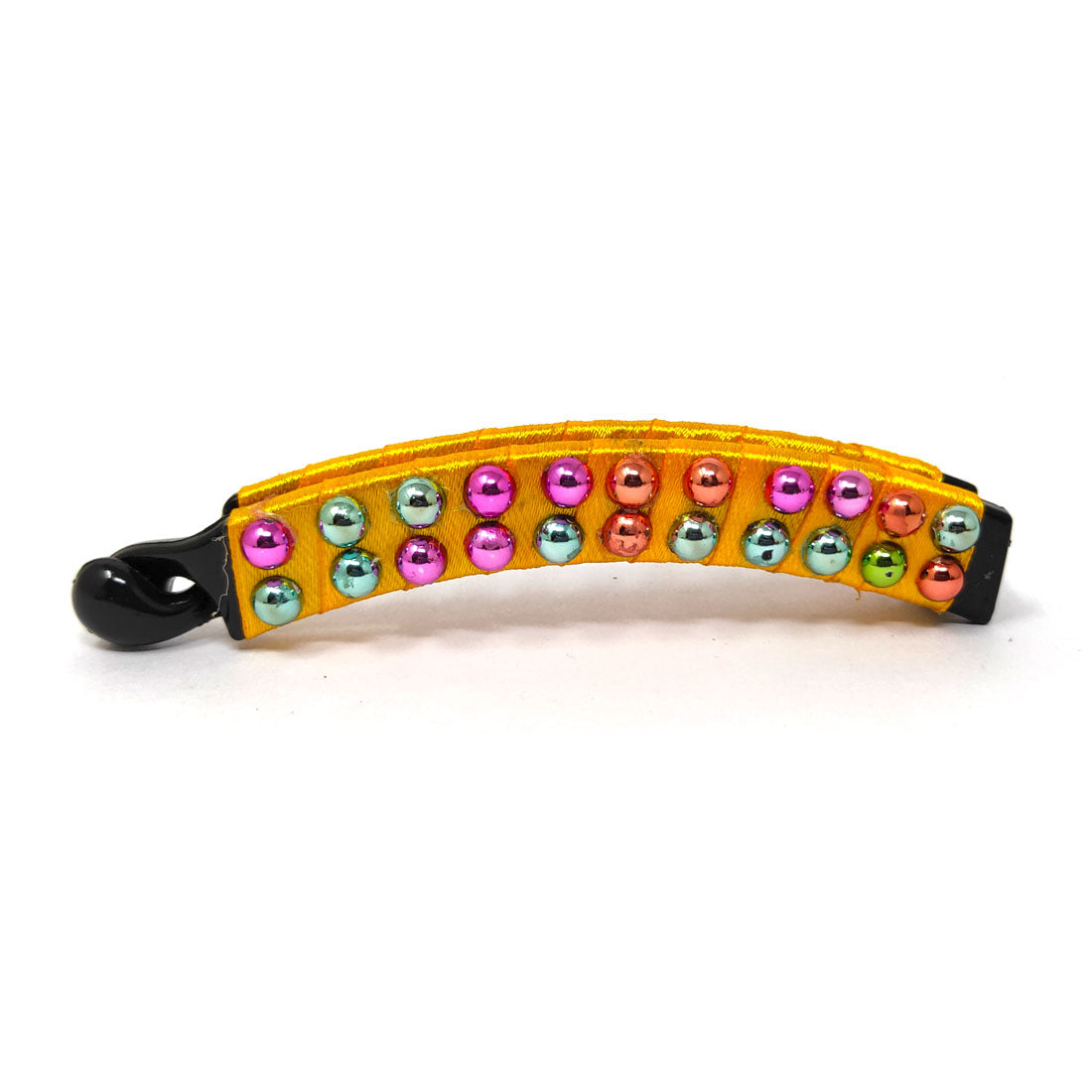 Anokhi Ada Handmade Pearl Banana Hair Clip for Girls and Women (Yellow with Multi-Colour Pearls)-ZI-07