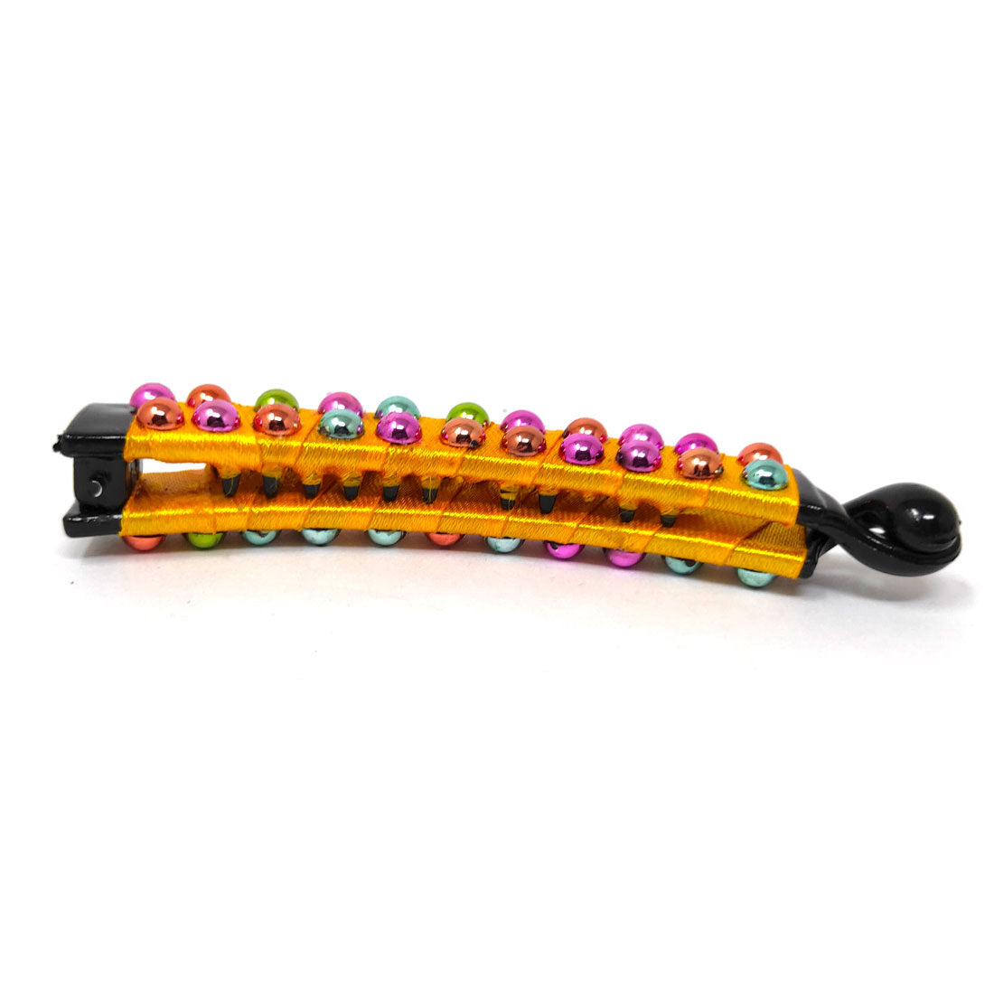 Anokhi Ada Handmade Pearl Banana Hair Clip for Girls and Women (Yellow with Multi-Colour Pearls)-ZI-07
