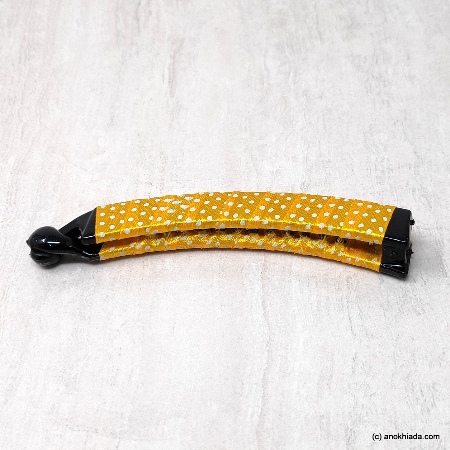 Anokhi Ada Handmade Dot Print Ribbon Wrap on Banana Hair Clip for Girls and Women (Dark Yellow)-ZI-21