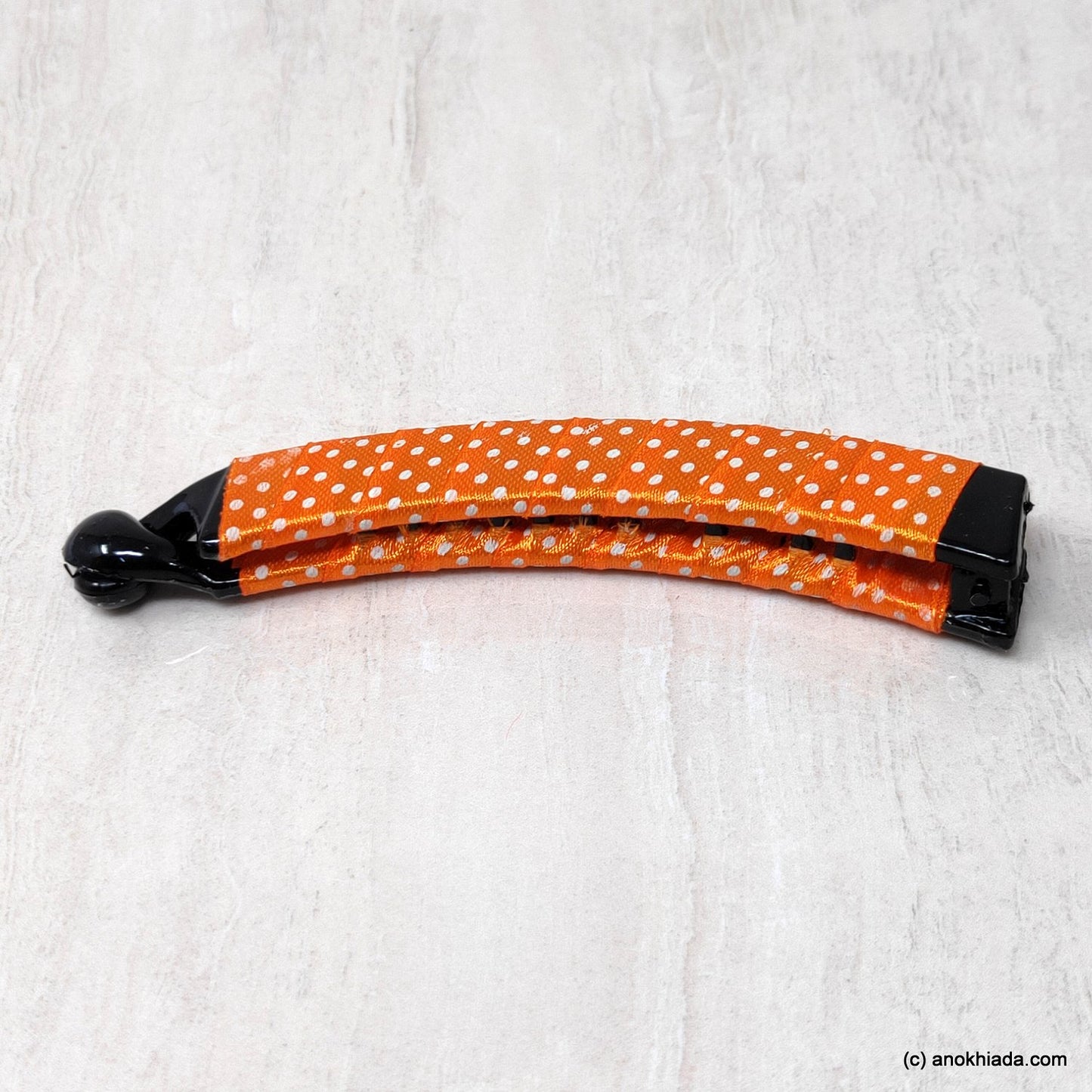 Anokhi Ada Handmade Dot Print Ribbon Wrap on Banana Hair Clip for Girls and Women (Orange)-ZI-23