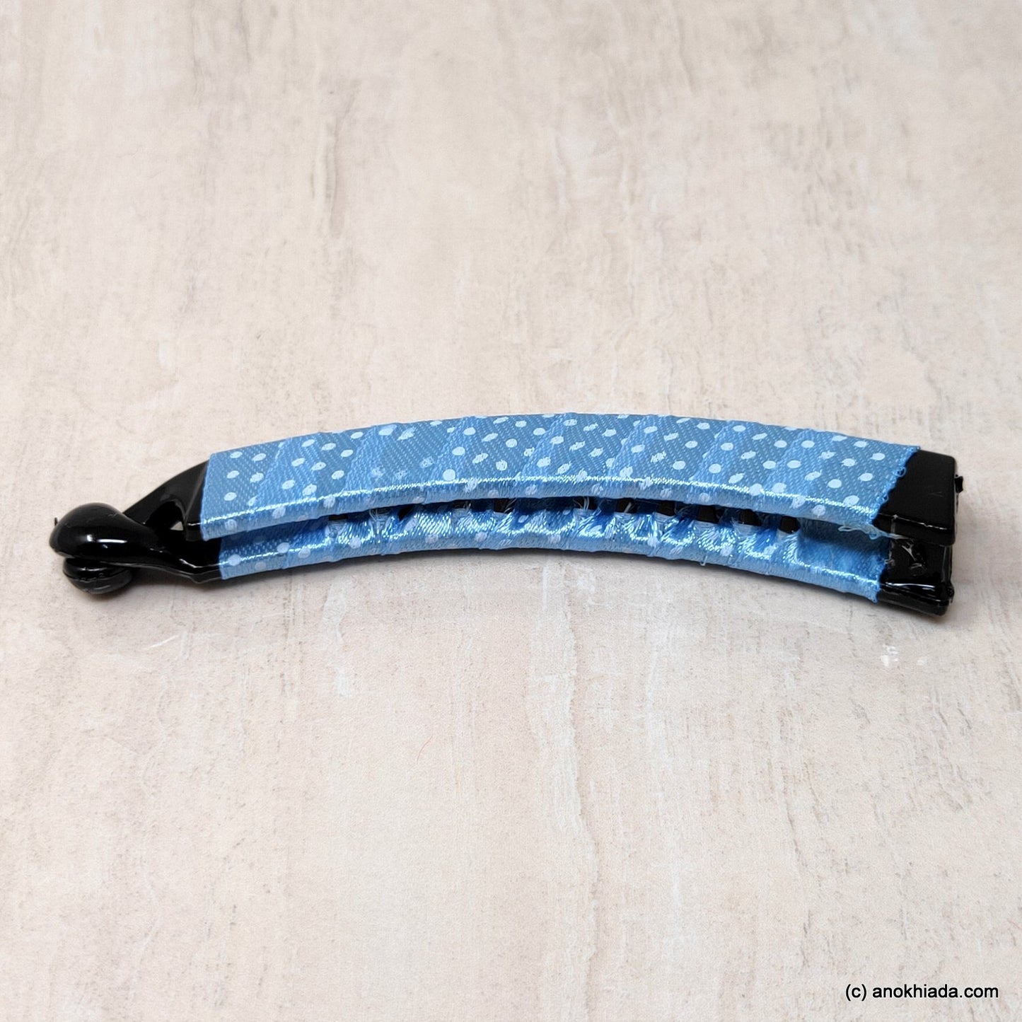 Anokhi Ada Handmade Dot Print Ribbon Wrap on Banana Hair Clip for Girls and Women (Sky Blue)-ZI-26