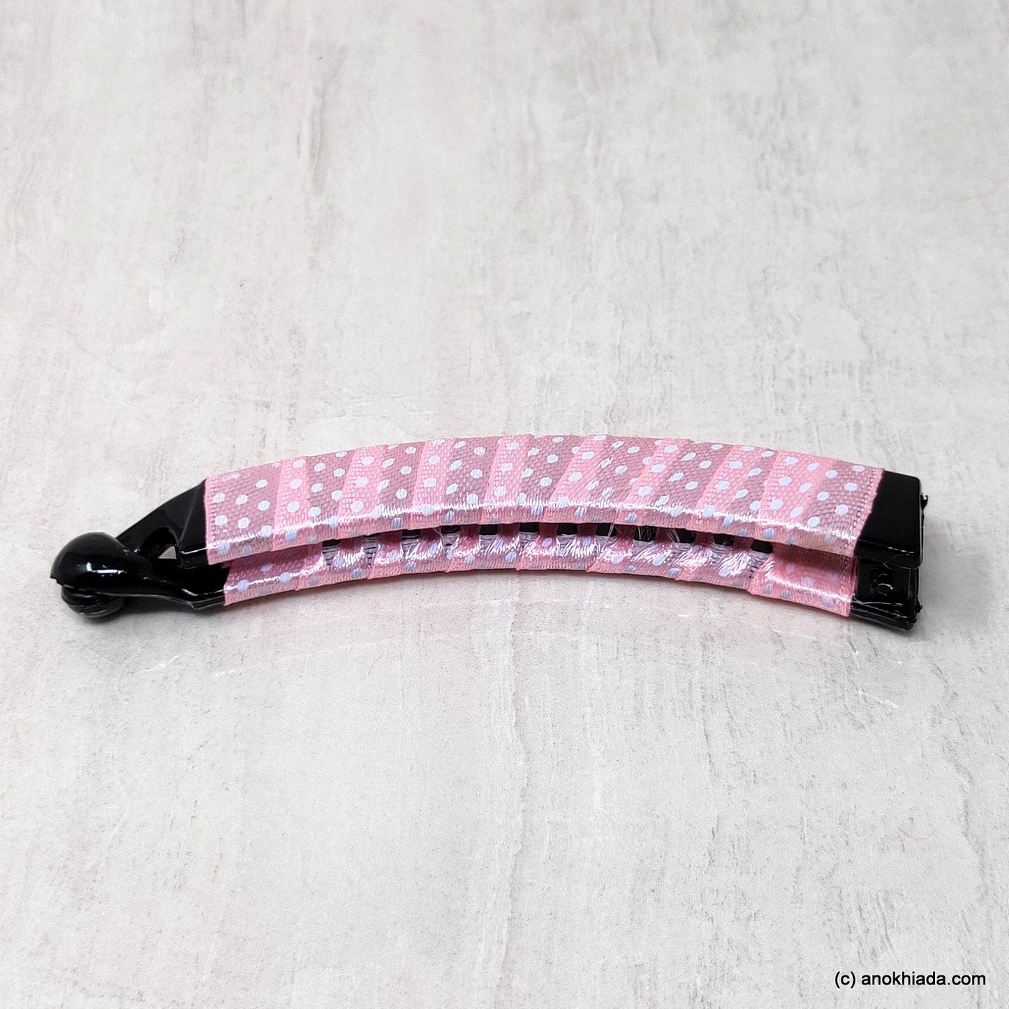 Anokhi Ada Handmade Dot Print Ribbon Wrap on Banana Hair Clip for Girls and Women (Baby Pink)-ZI-28