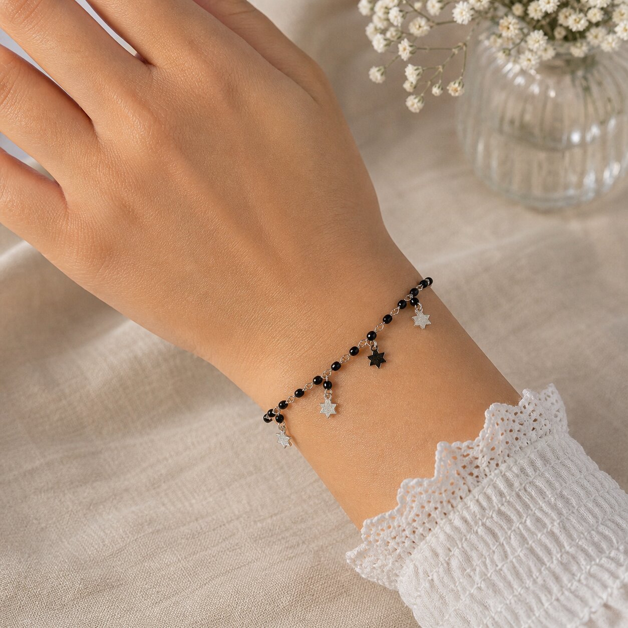 2 in 1 Adjustable Black Beaded Anklet Cum Bracelet for Girls & Women | Trendy Boho Foot & Hand Jewelry | Lightweight Daily Wear Accessory 007