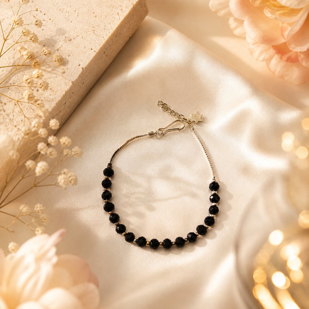 2 in 1 Adjustable Black Beaded Anklet Cum Bracelet for Girls & Women | Trendy Boho Foot & Hand Jewelry | Lightweight Daily Wear Accessory 006