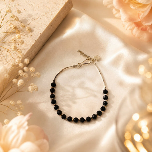 2 in 1 Adjustable Black Beaded Anklet Cum Bracelet for Girls & Women | Trendy Boho Foot & Hand Jewelry | Lightweight Daily Wear Accessory 006