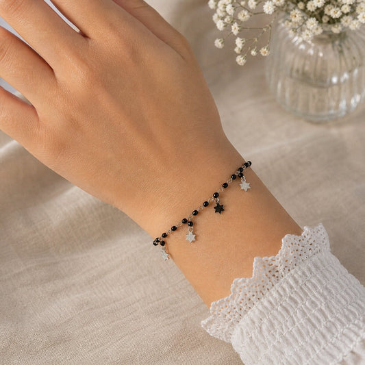 2 in 1 Adjustable Black Beaded Anklet Cum Bracelet for Girls & Women | Trendy Boho Foot & Hand Jewelry | Lightweight Daily Wear Accessory 007